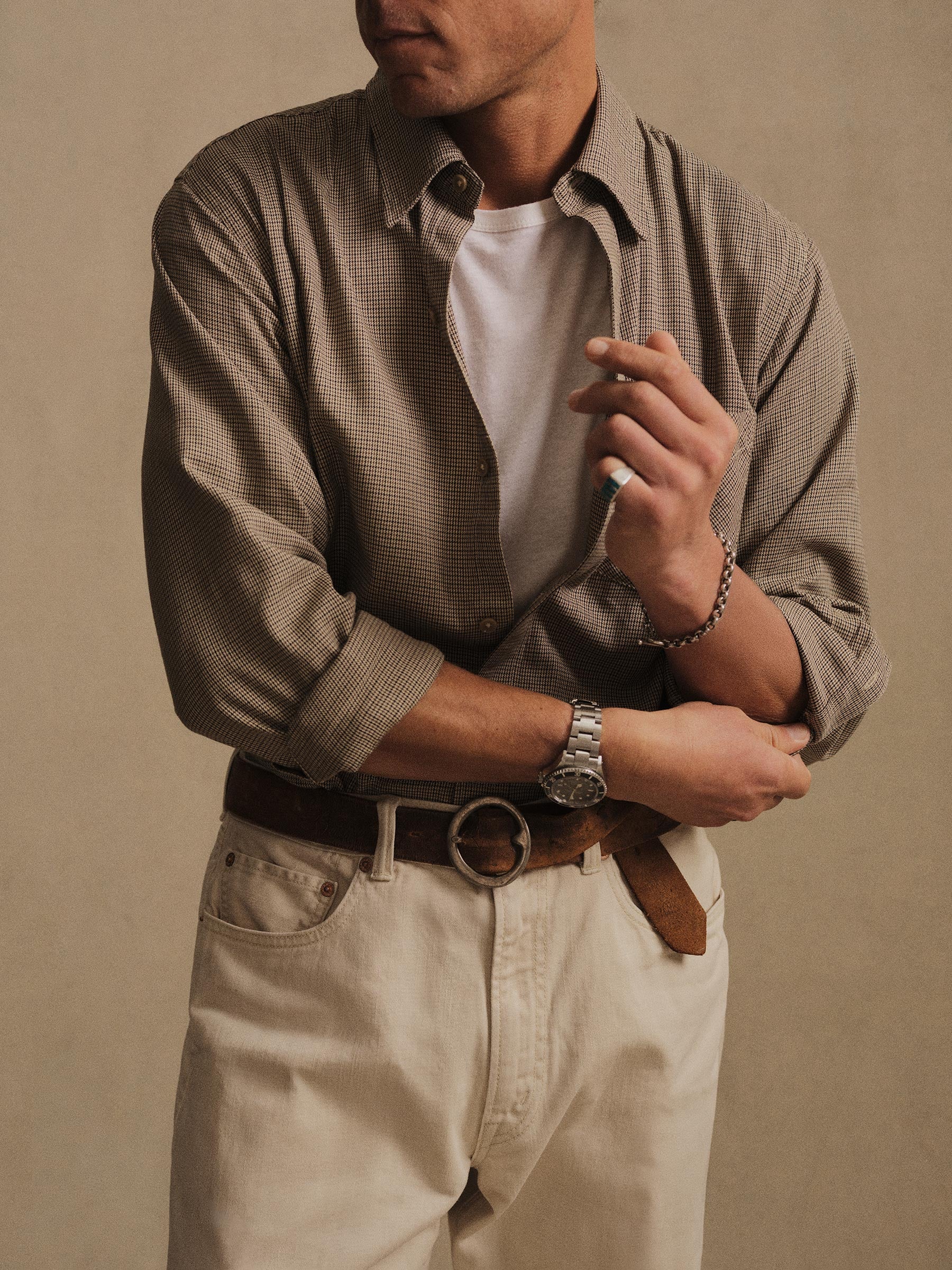 Alternative view of Brown Houndstooth Draped Twill One Pocket Shirt