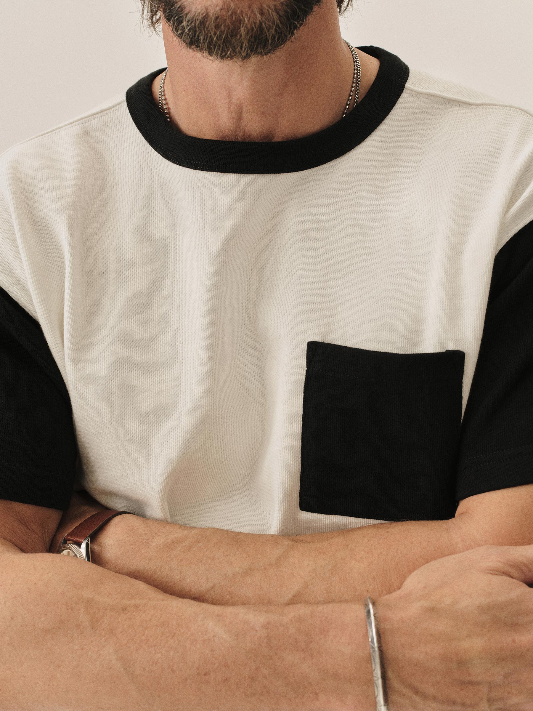 Alternative view of White / Black Field Spec 90S Boxy Pocket Tee