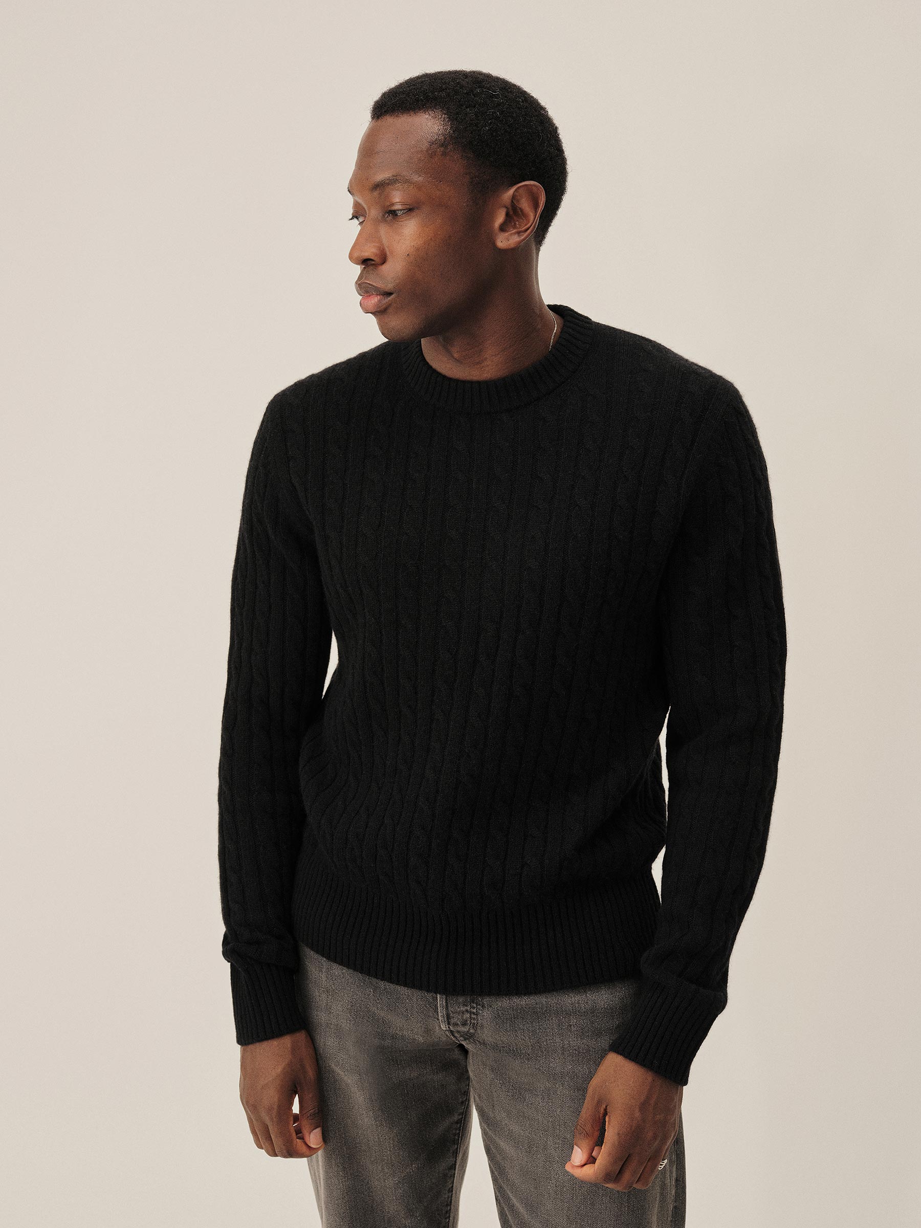 Alternative view of Black California Cashmere Cable Crew