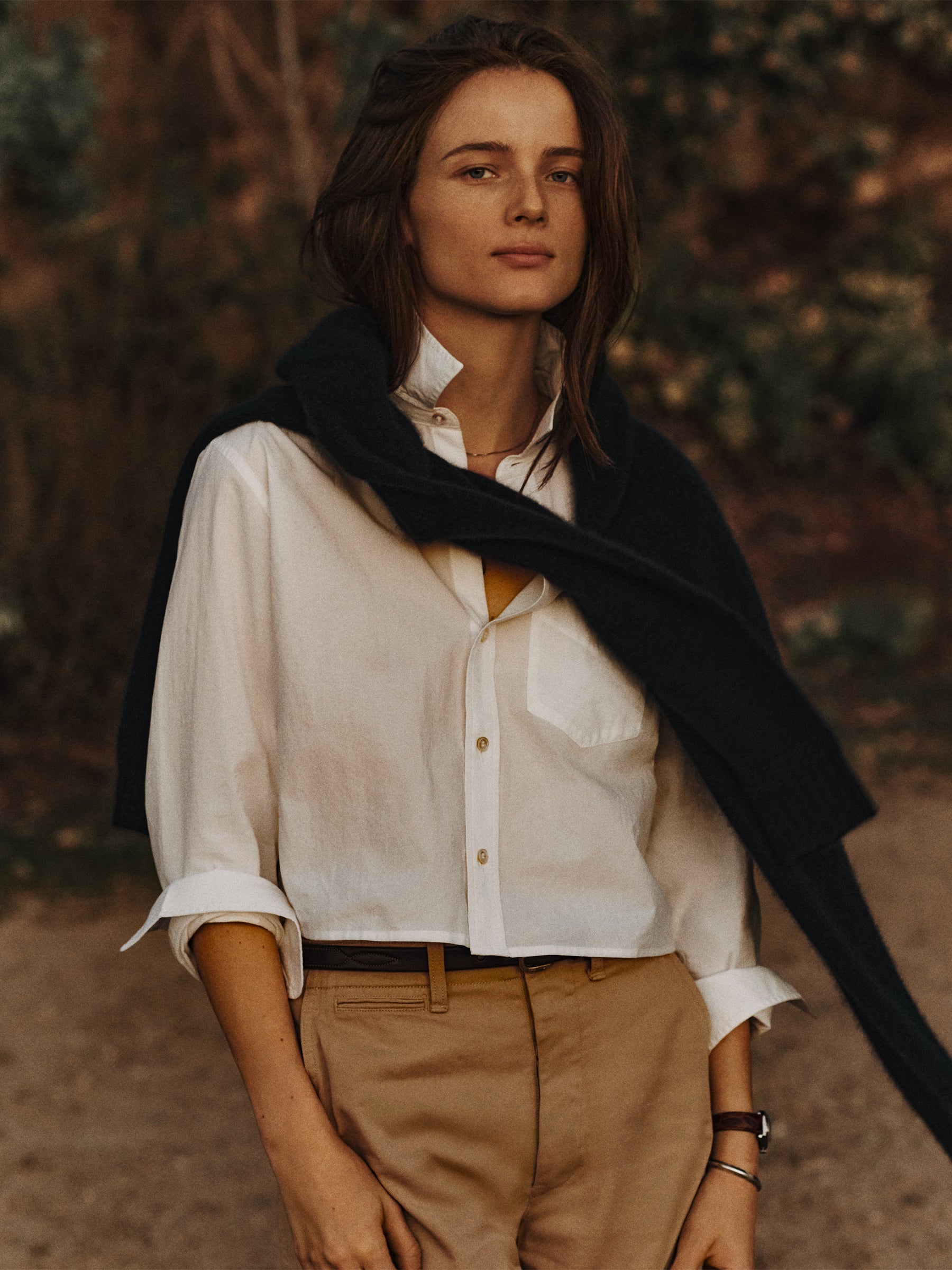 Alternative view of White Mainstay Cotton Cut Off Long Sleeve Button Down