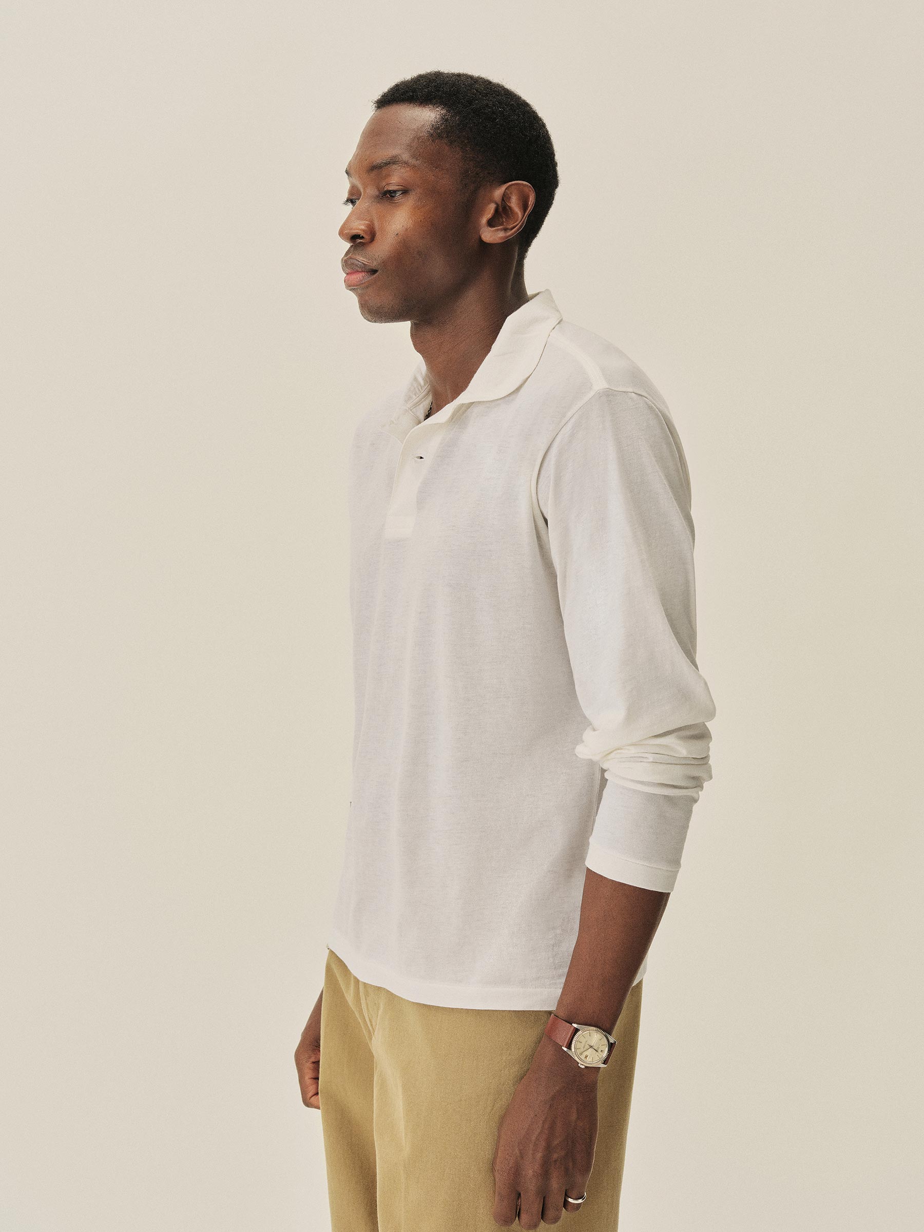 Alternative view of White Japanese Cool Cashmere L/S Knit Polo