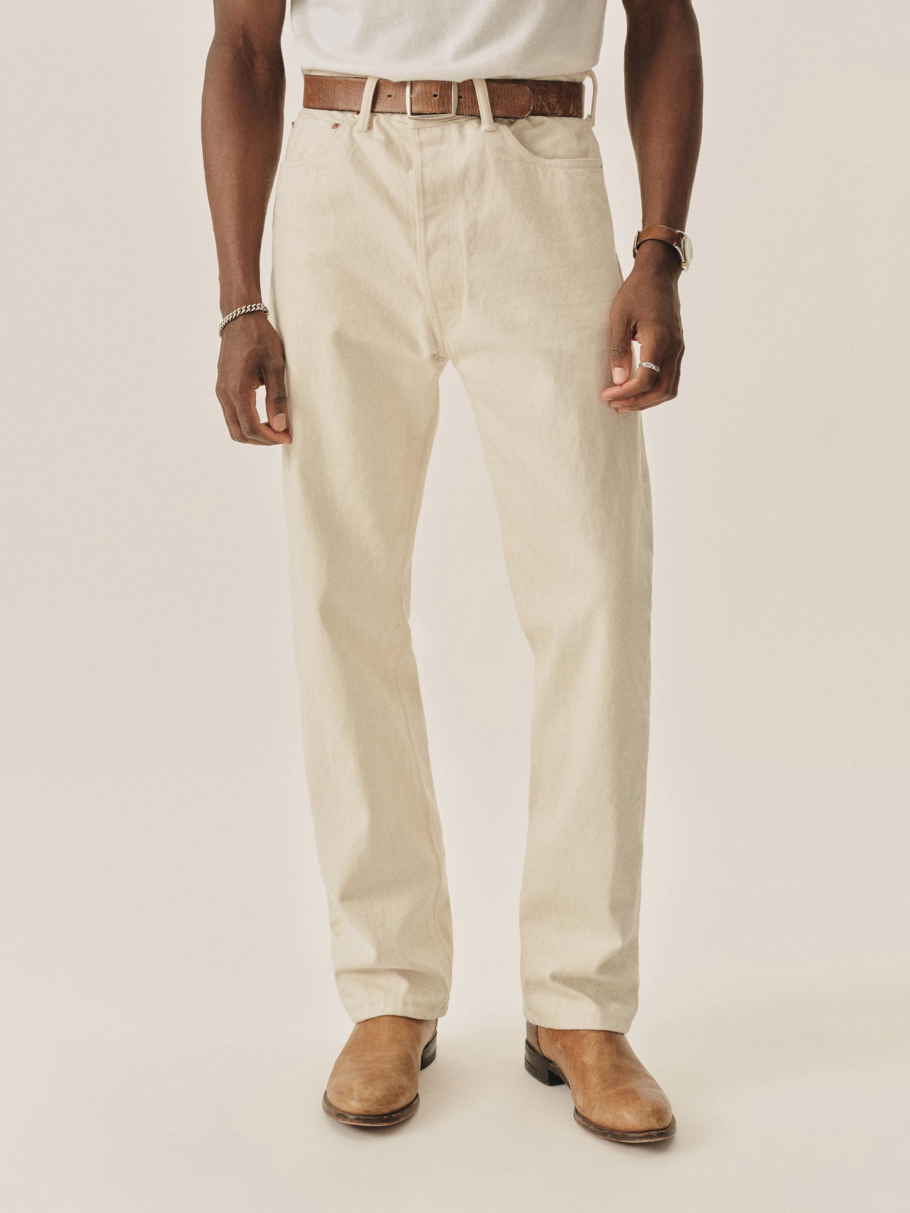 Alternative view of N002 Japanese Loomstate Selvedge Full Saddle Jean