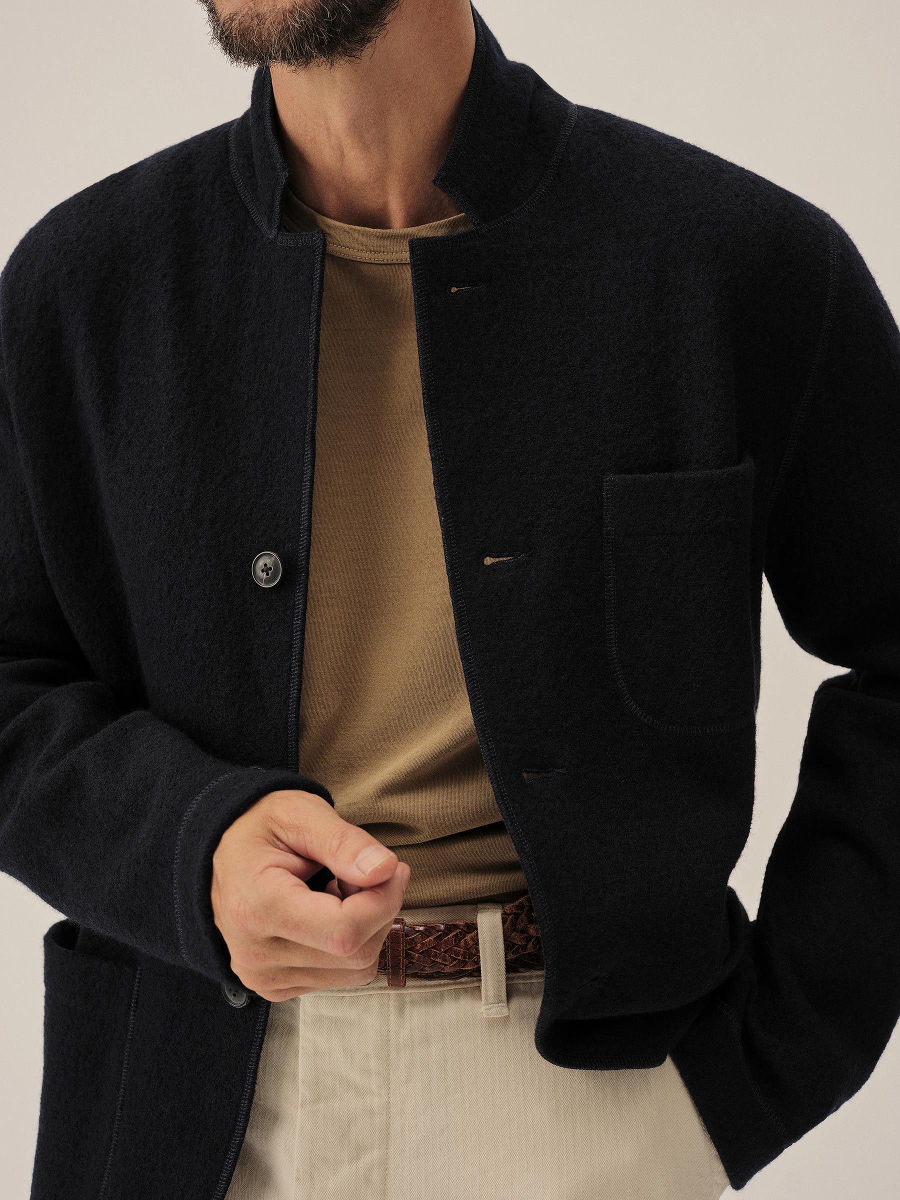 Alternative view of Navy Felted Chore Coat