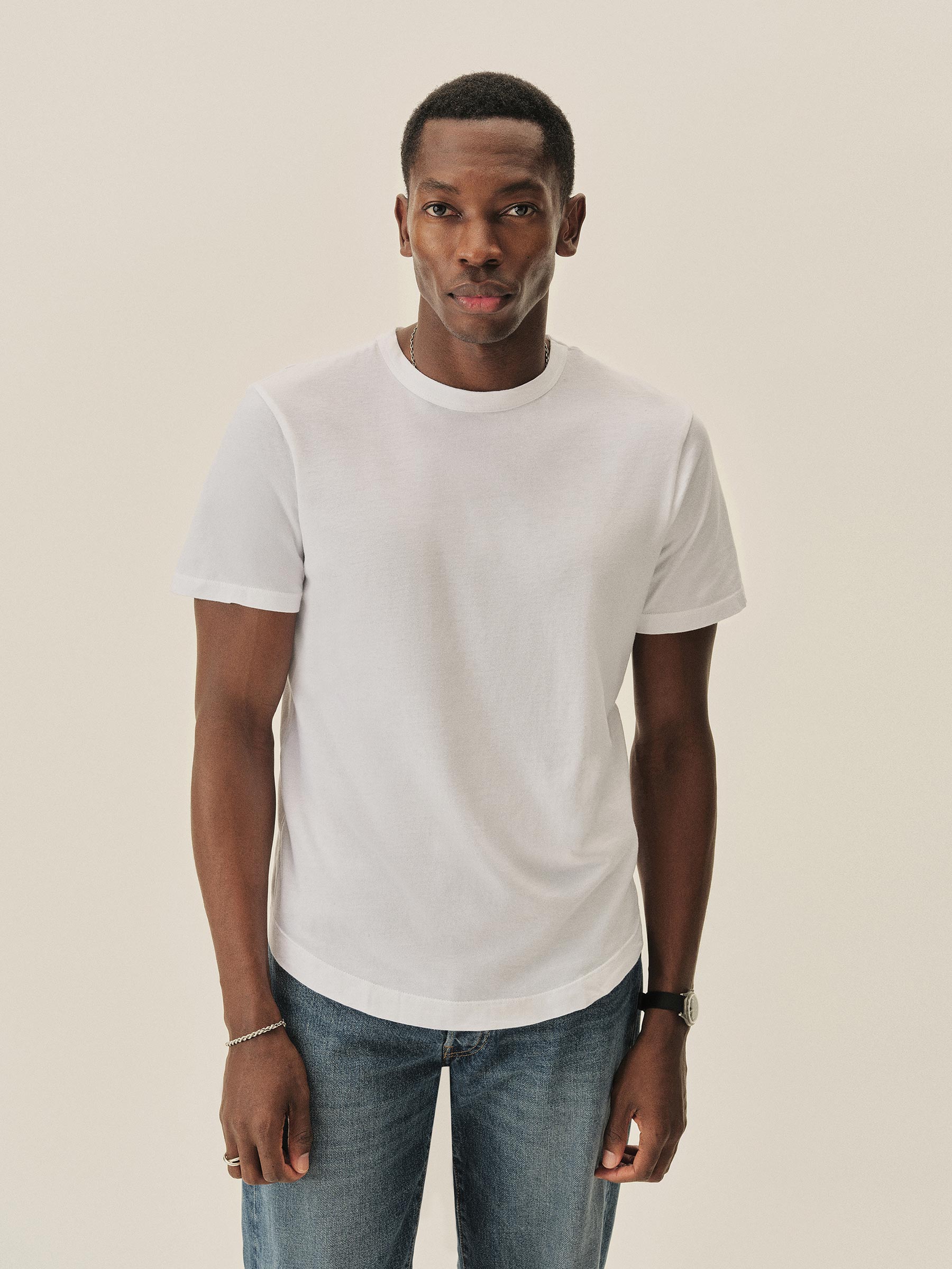 Alternative view of White Pima Curved Hem Tee