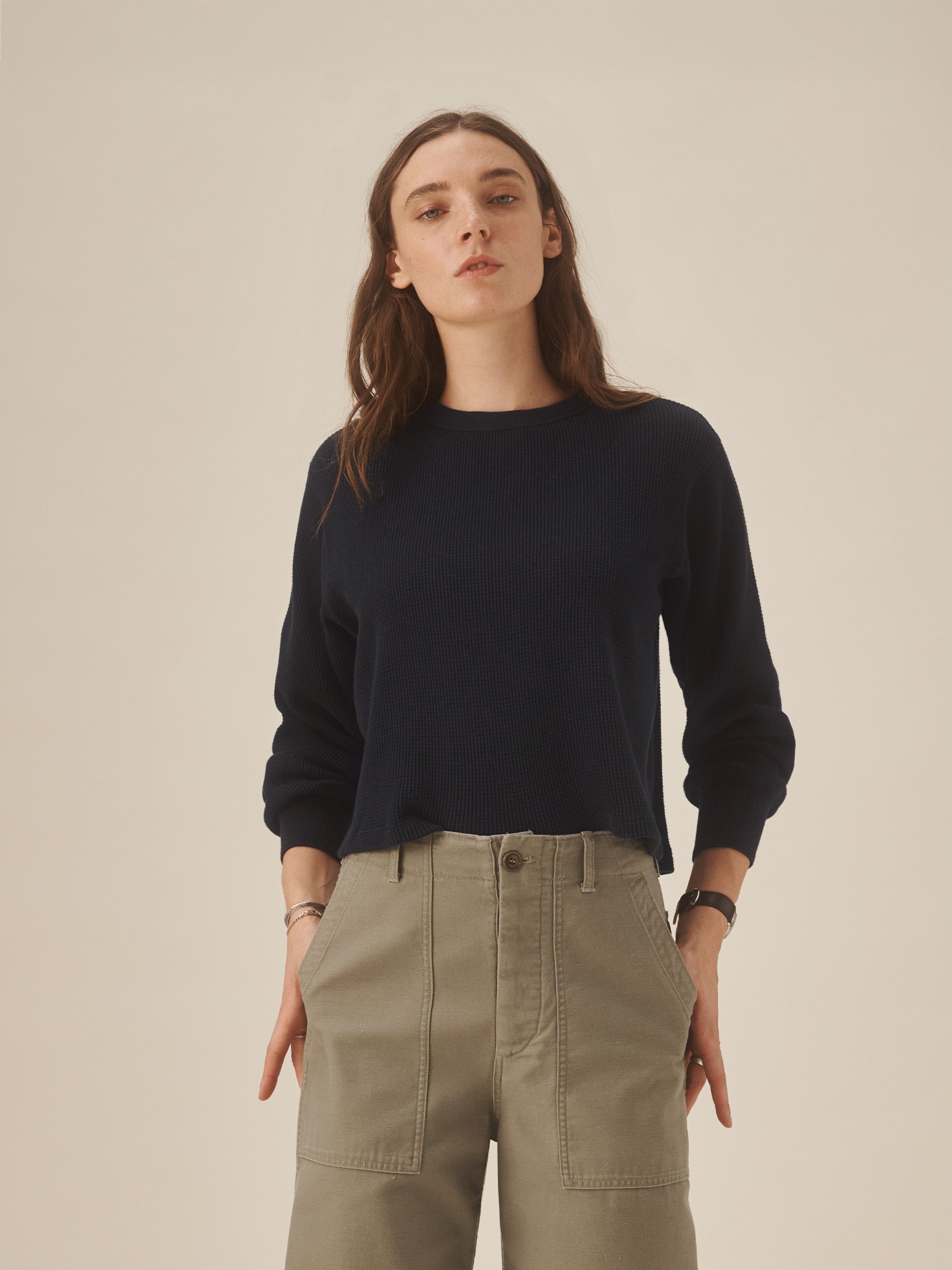 Alternative view of Dark Navy Toughknit Thermal Cropped L/S Crew