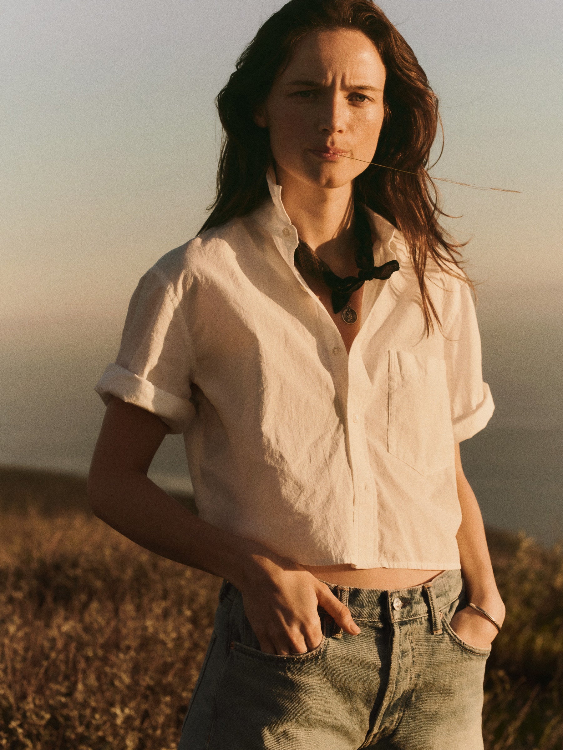Alternative view of White Mainstay Cotton Cut Off Short Sleeve Button Down