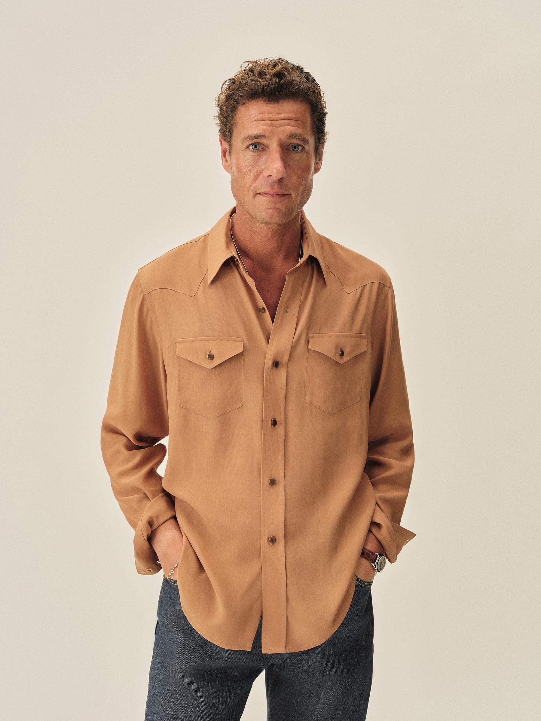 Alternative view of Burnt Orange Sunset Rayon Western Shirt