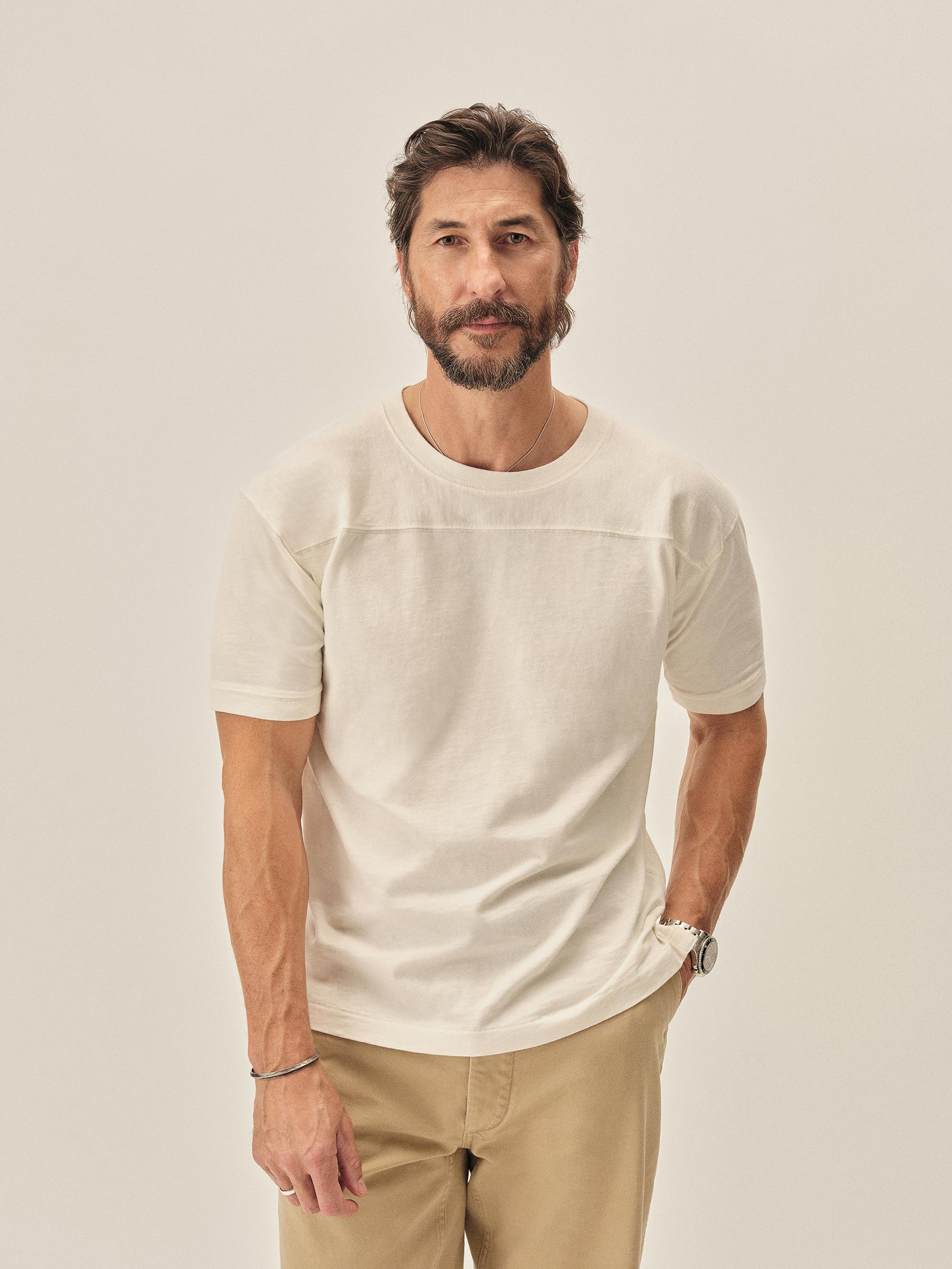 Alternative view of White Welterweight Football Tee
