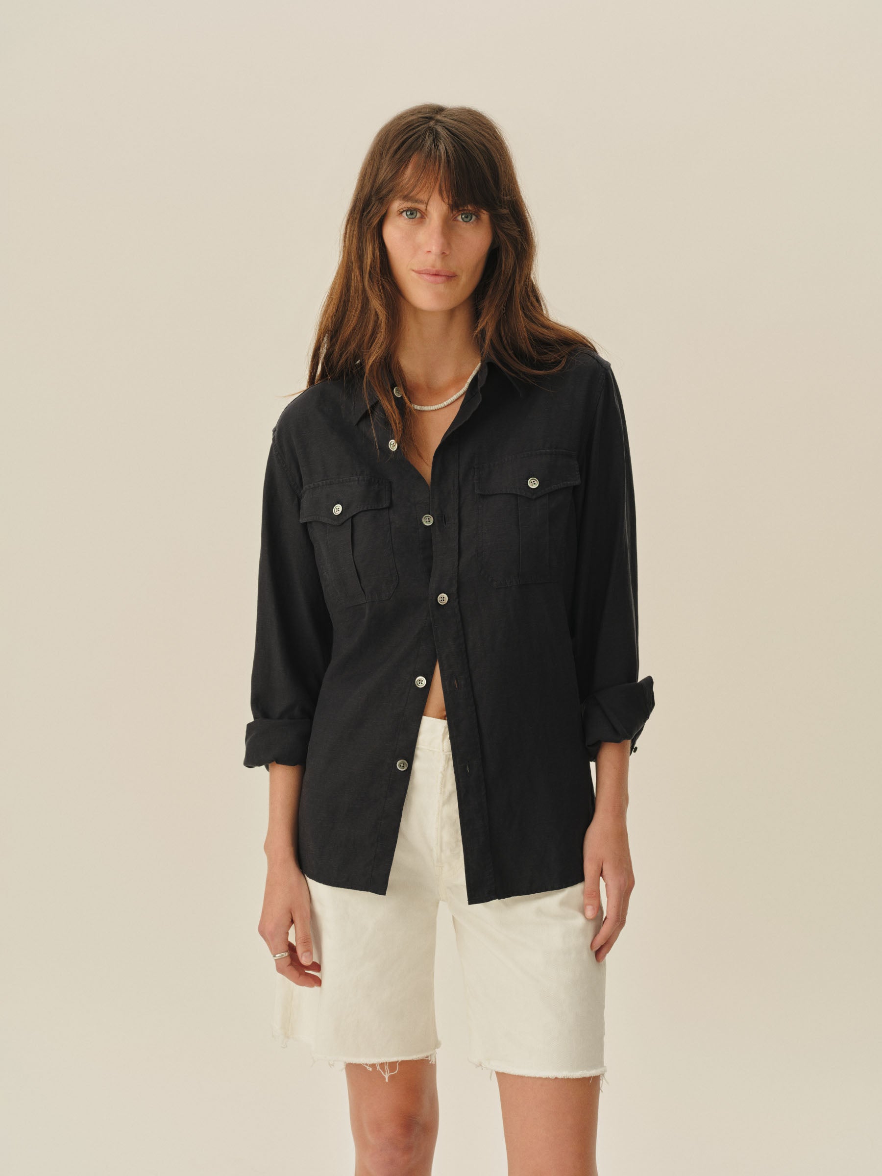 Alternative view of Dark Navy Draped Twill Cpo Shirt