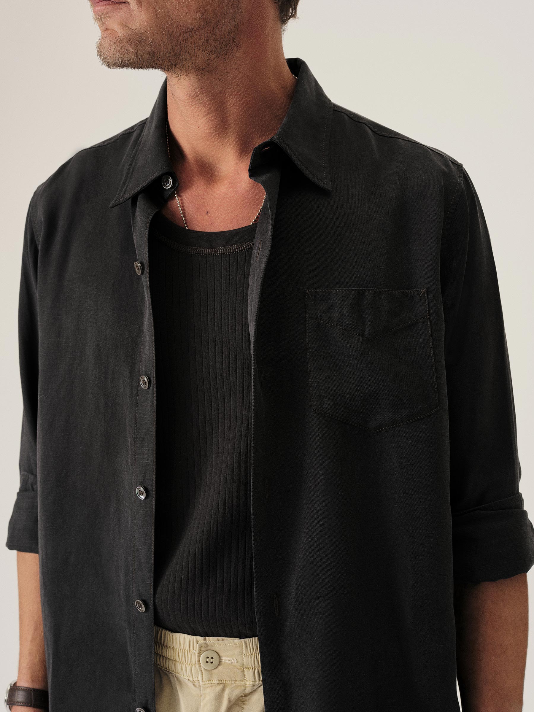 Alternative view of Faded Black Draped Linen Lounge Lizard Shirt