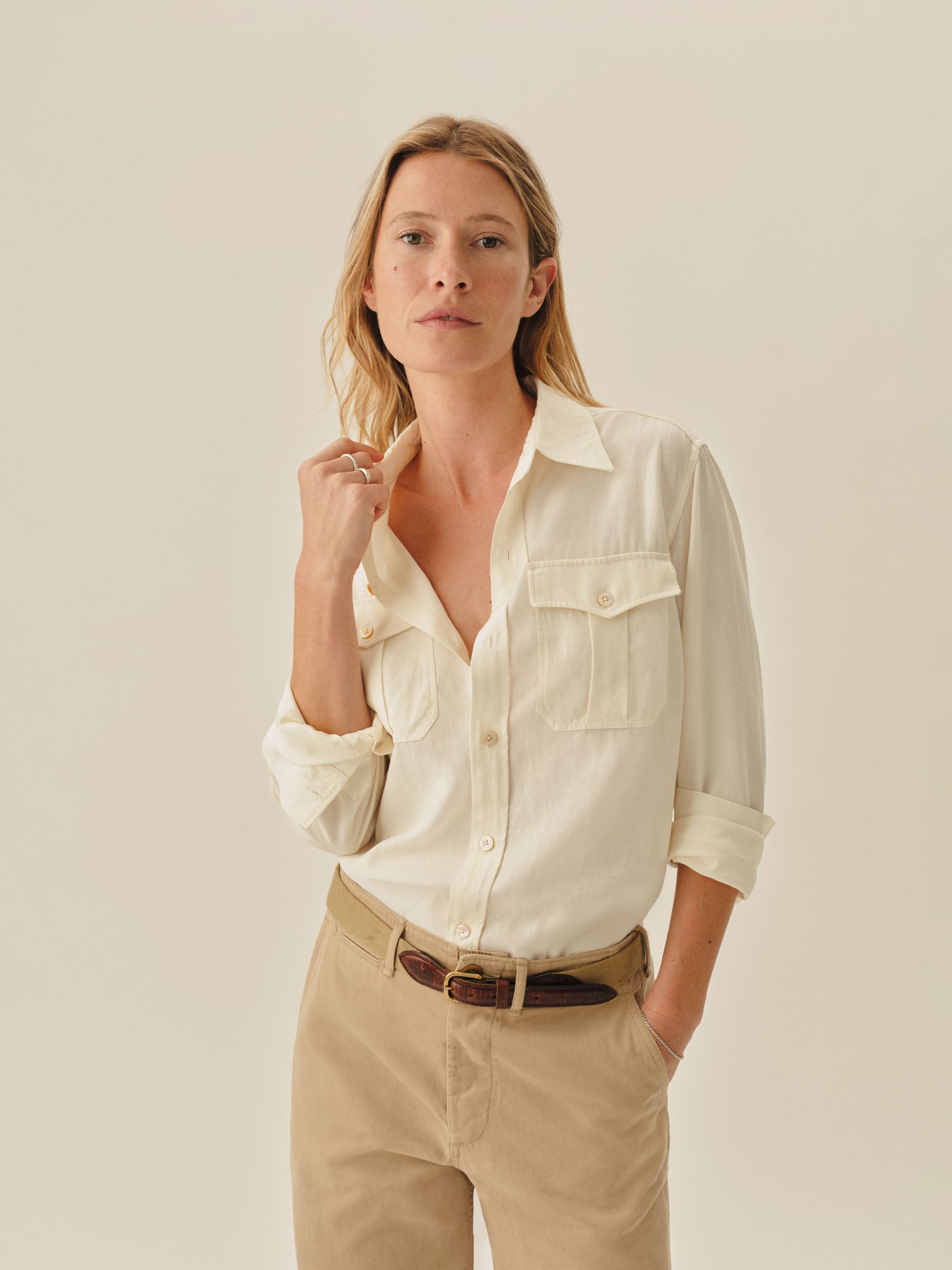 Alternative view of Ivory Draped Twill Cpo Shirt