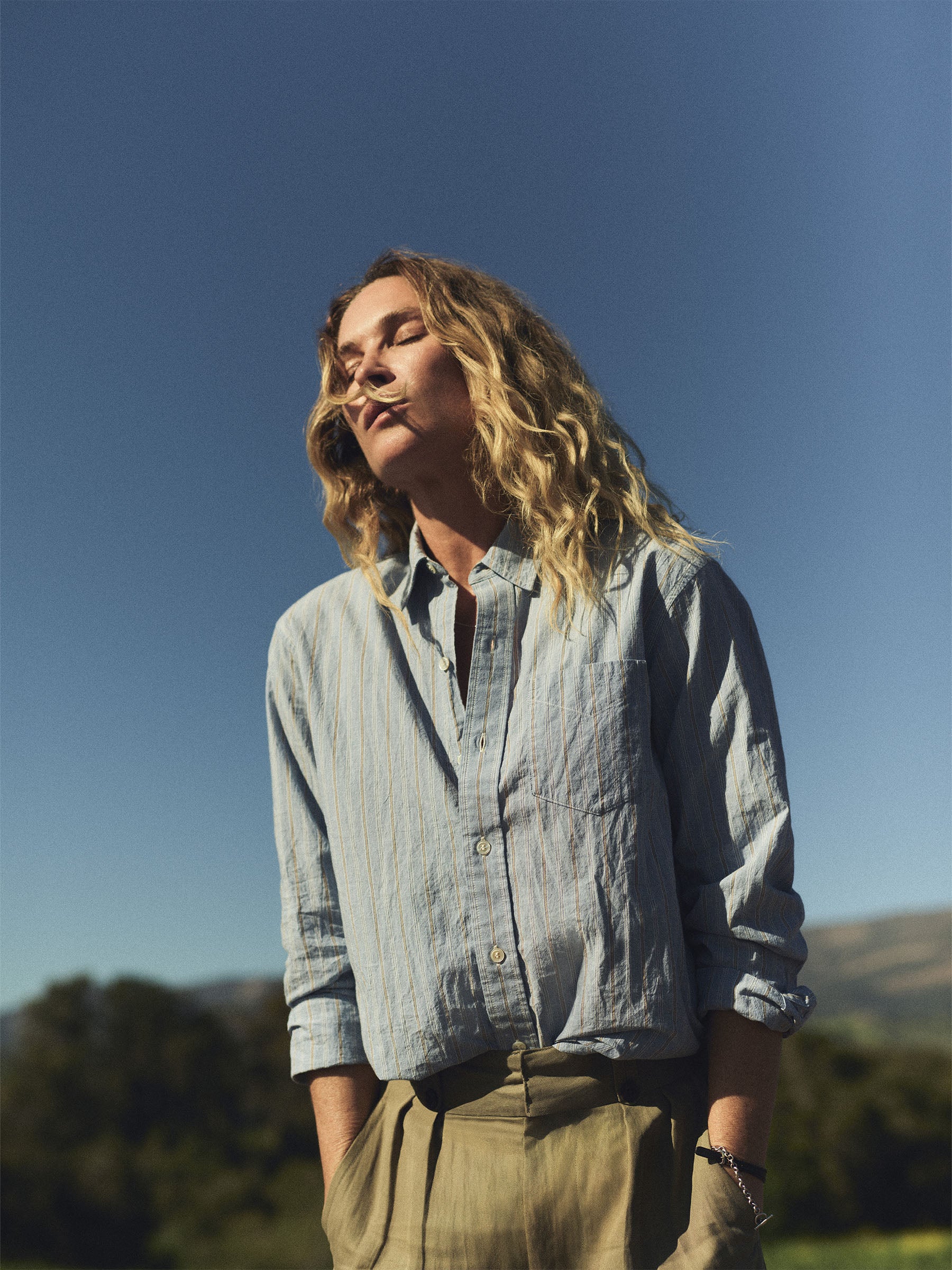 Alternative view of Blue / Ochre Fleetwood Stripe Mainstay Cotton Shirt