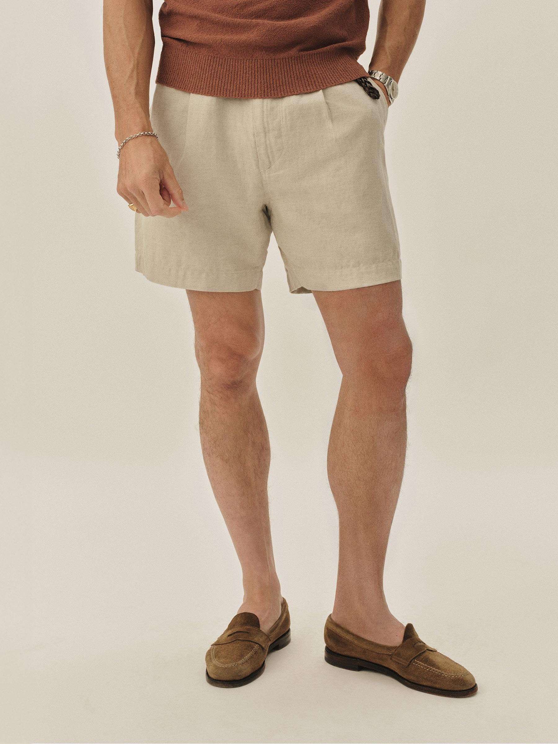 Alternative view of Seeded Natural Hbt 6" Capitola Linen Carry On Pleated Short