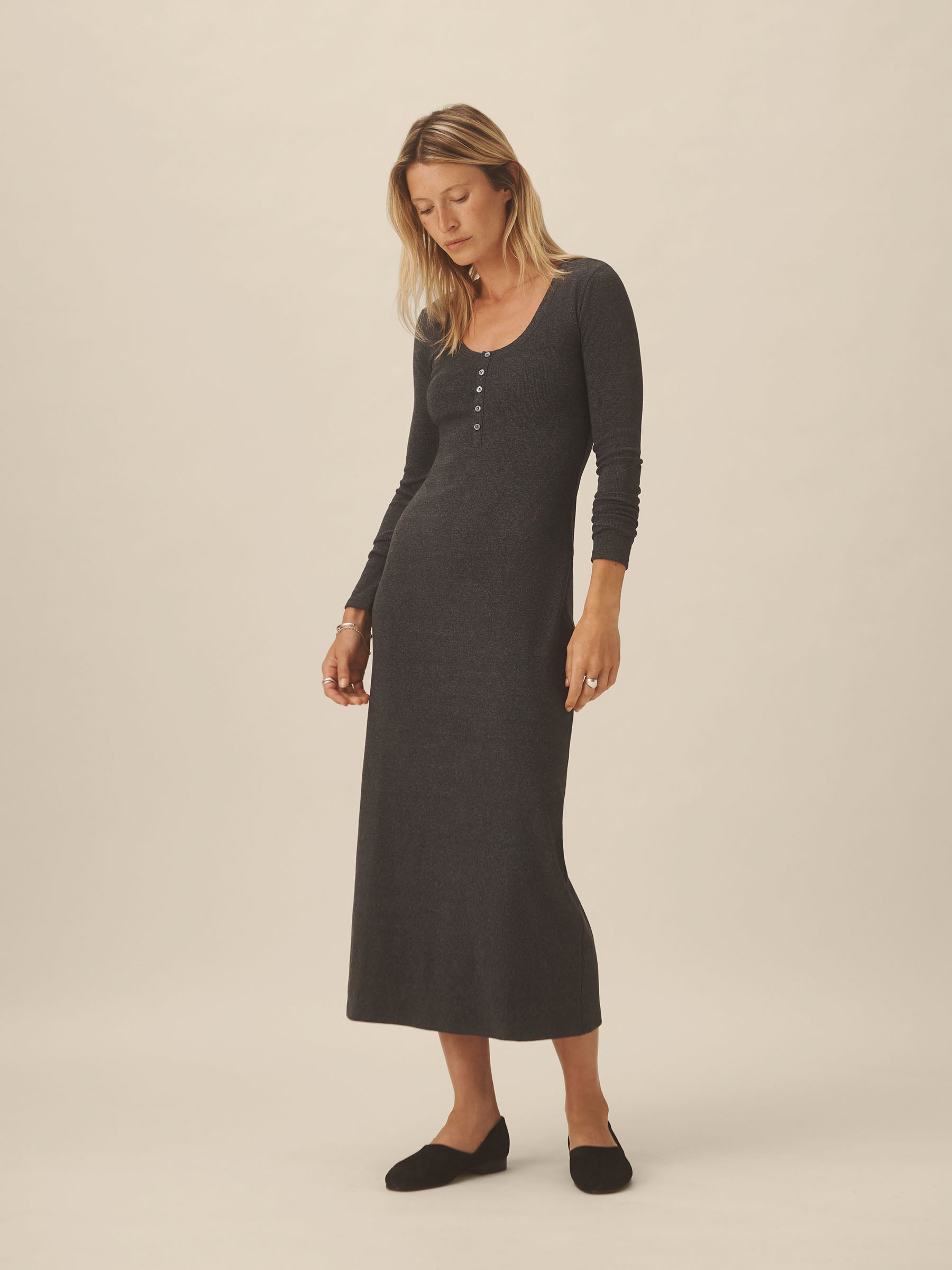 Alternative view of Dark Heather Grey Surplus Rib Scoop Henley Dress