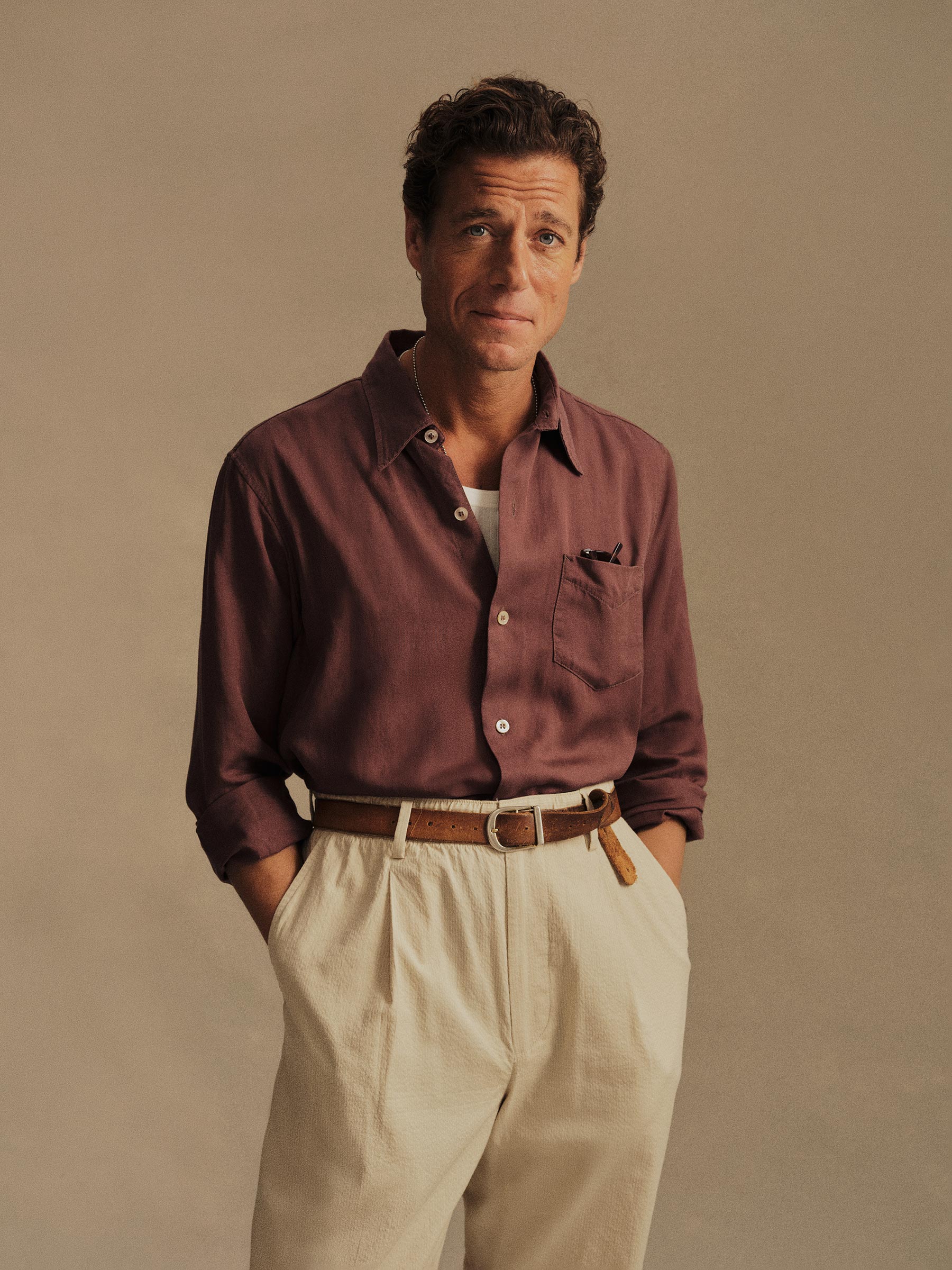 Alternative view of Burgundy Draped Linen Lounge Lizard Shirt