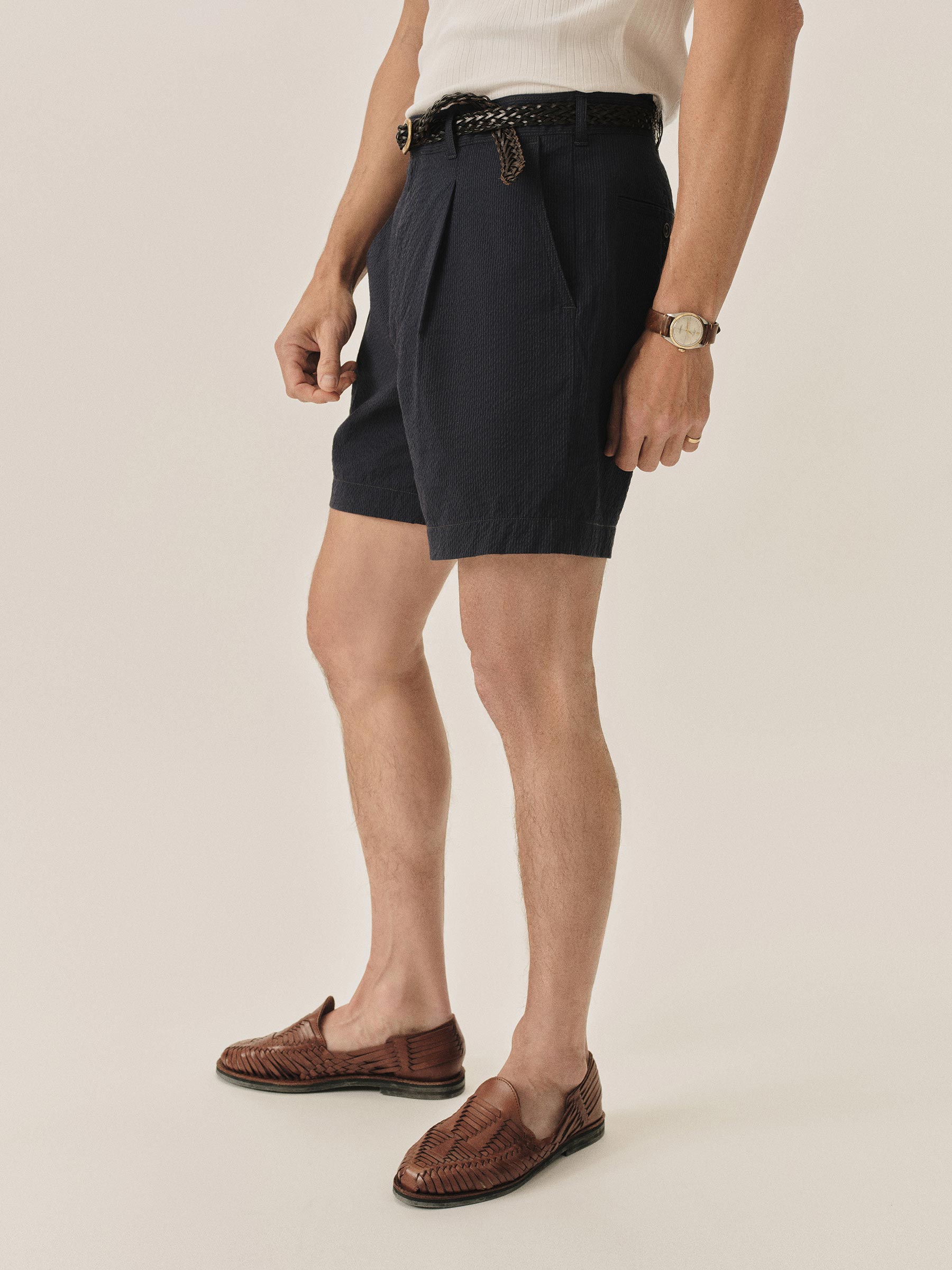 Alternative view of Dress Navy Pinstripe 6 1/4" Lightweight Seersucker Carry On Pleated Short
