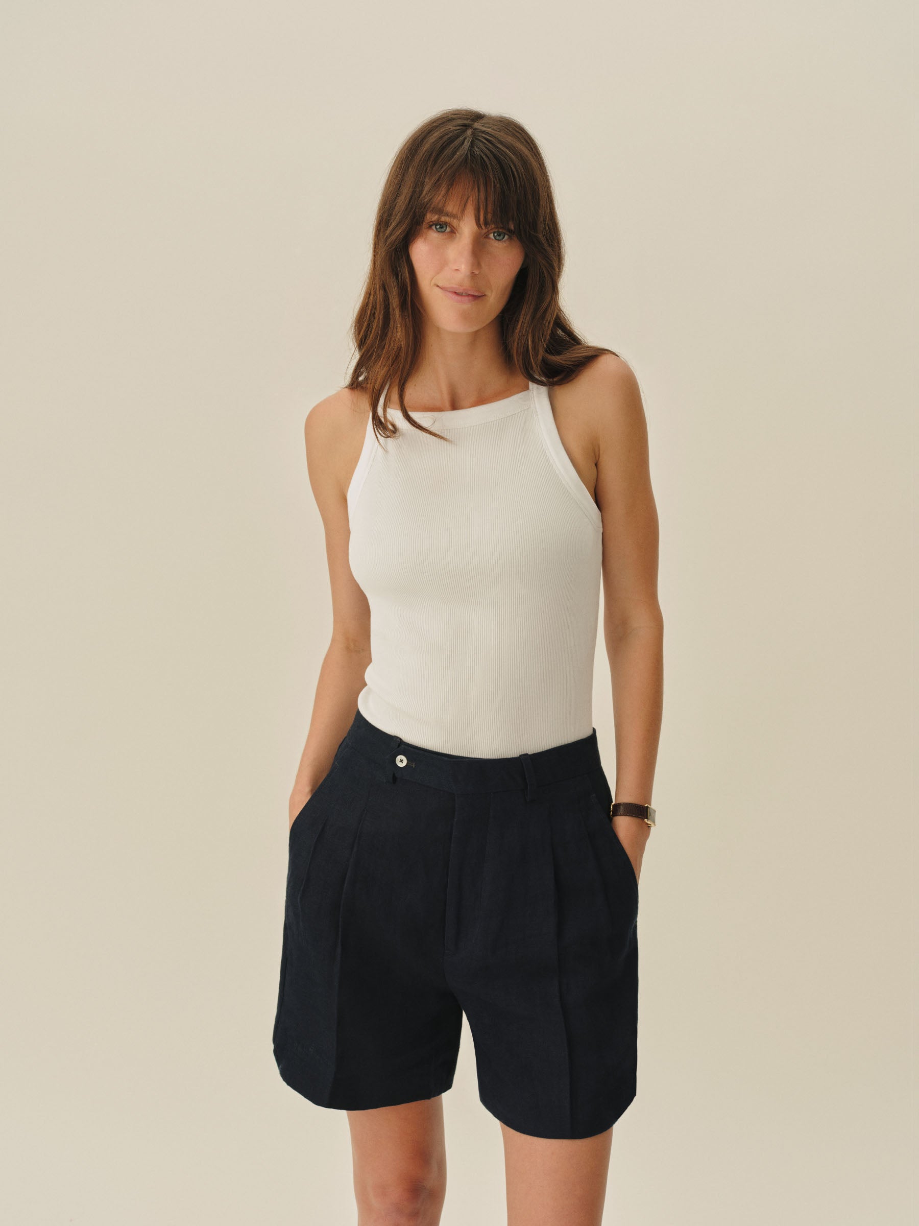 White Surplus Rib Square Neck Tank