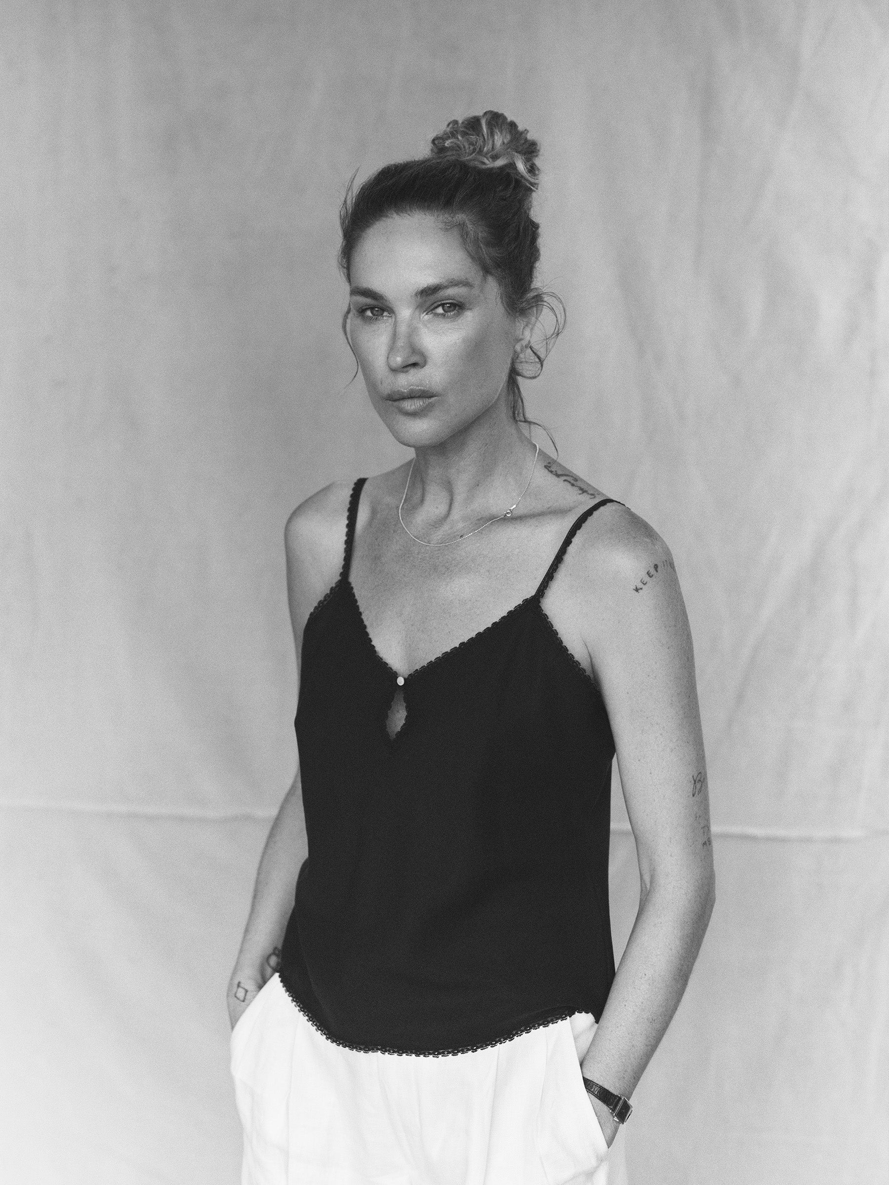 Alternative view of Black Draped Twill Locket Tank