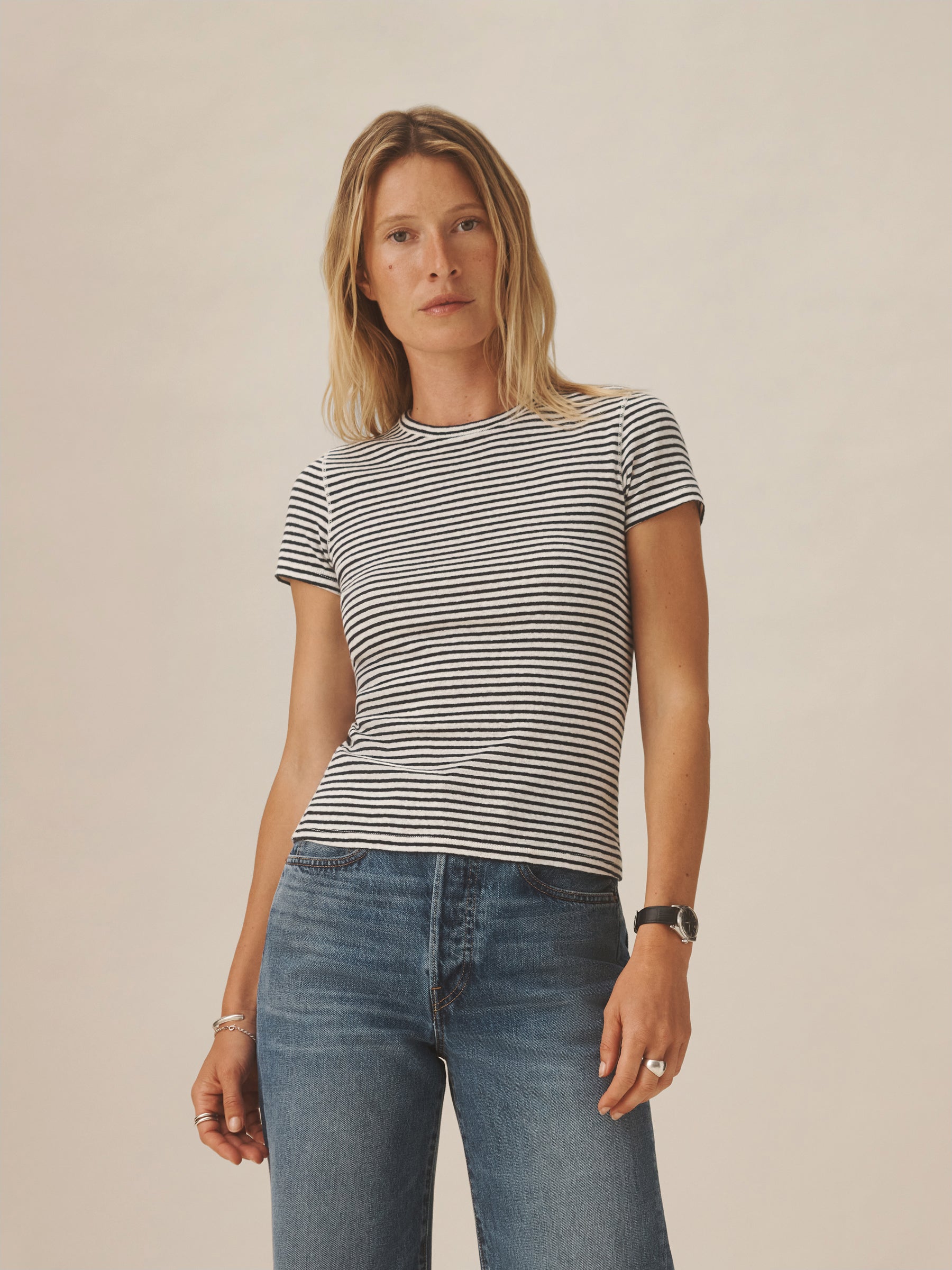 Alternative view of Blue / White Stripe Heirloom Rib S/S Tee
