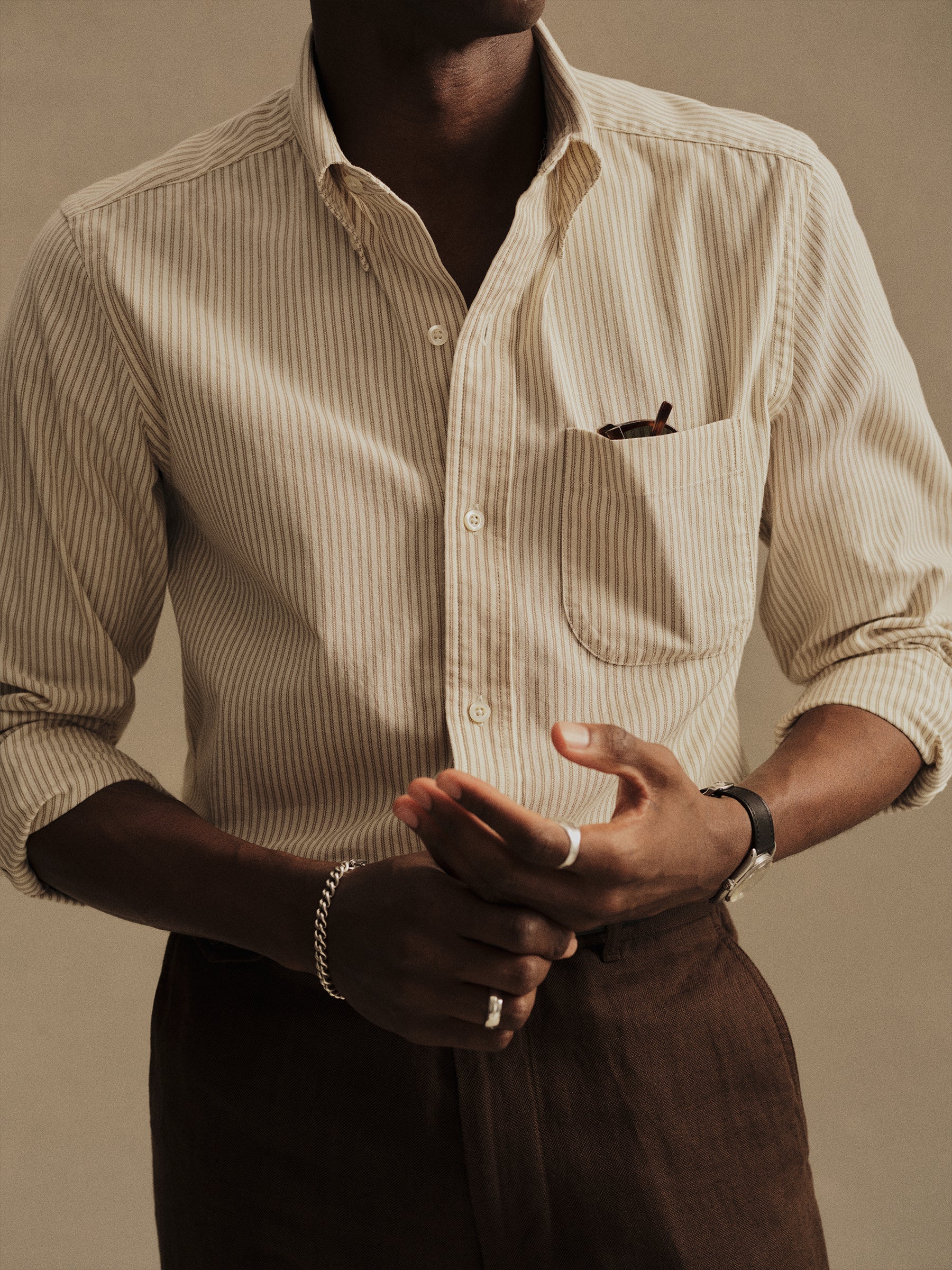 Alternative view of Olive / Natural Chain Stripe California Oxford BD Shirt