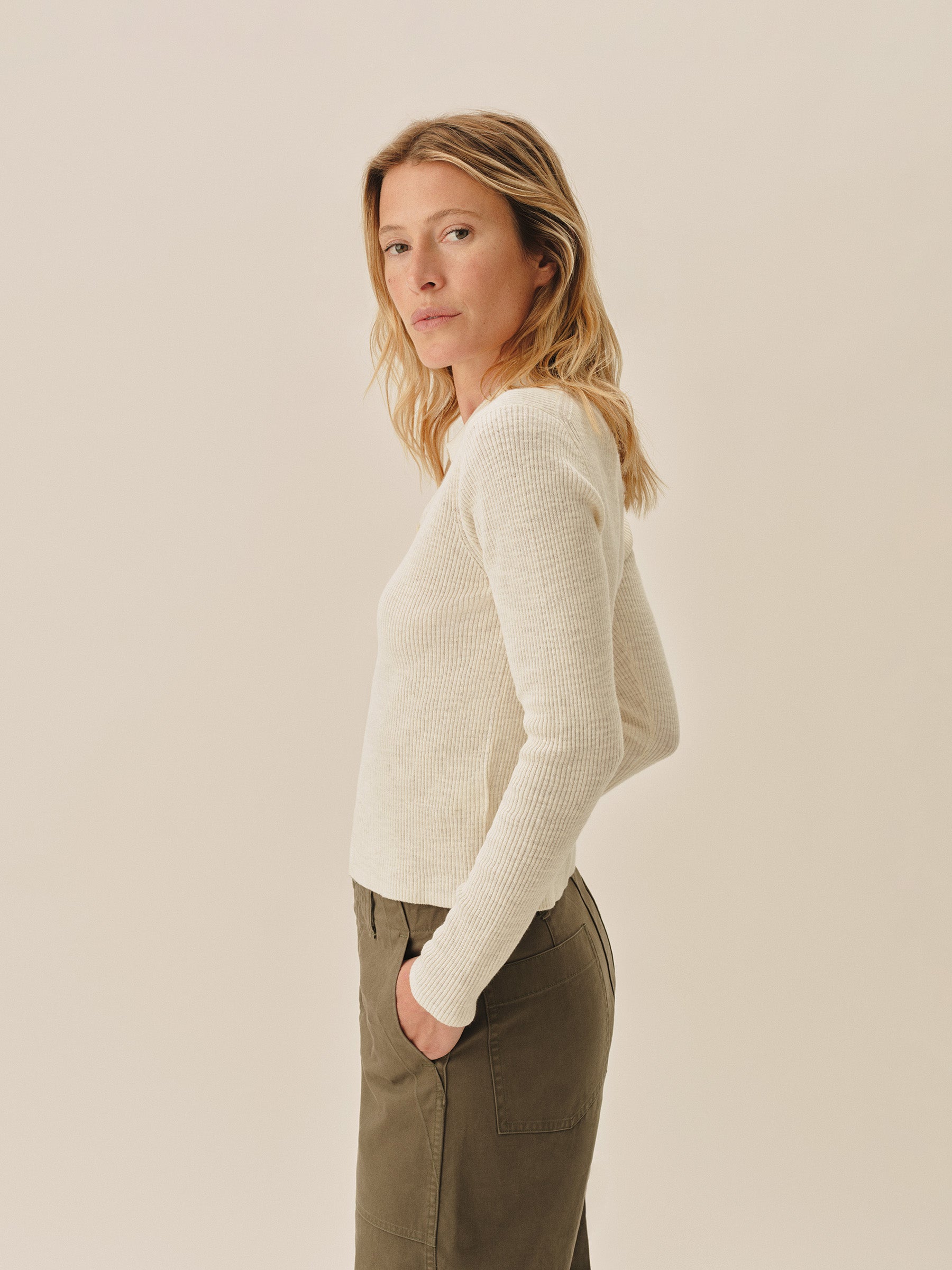 Alternative view of Soft White Coastal Linen Rib Collared Cardigan