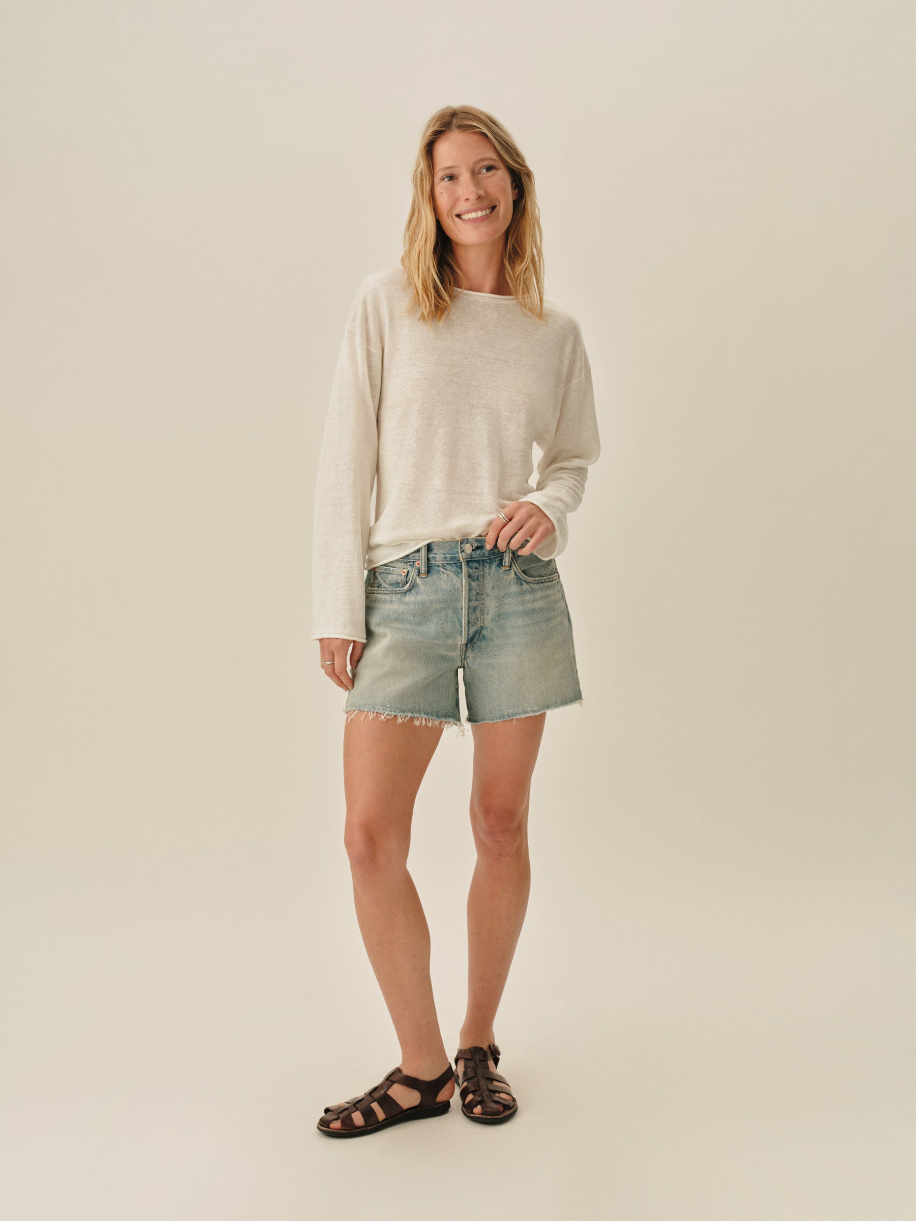 Alternative view of Natural Lighthouse Linen Roll Neck