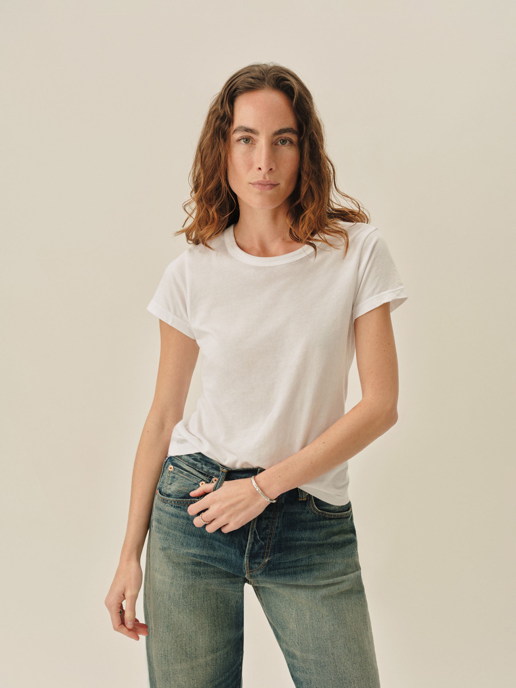 Alternative view of White Pima Slim Crew