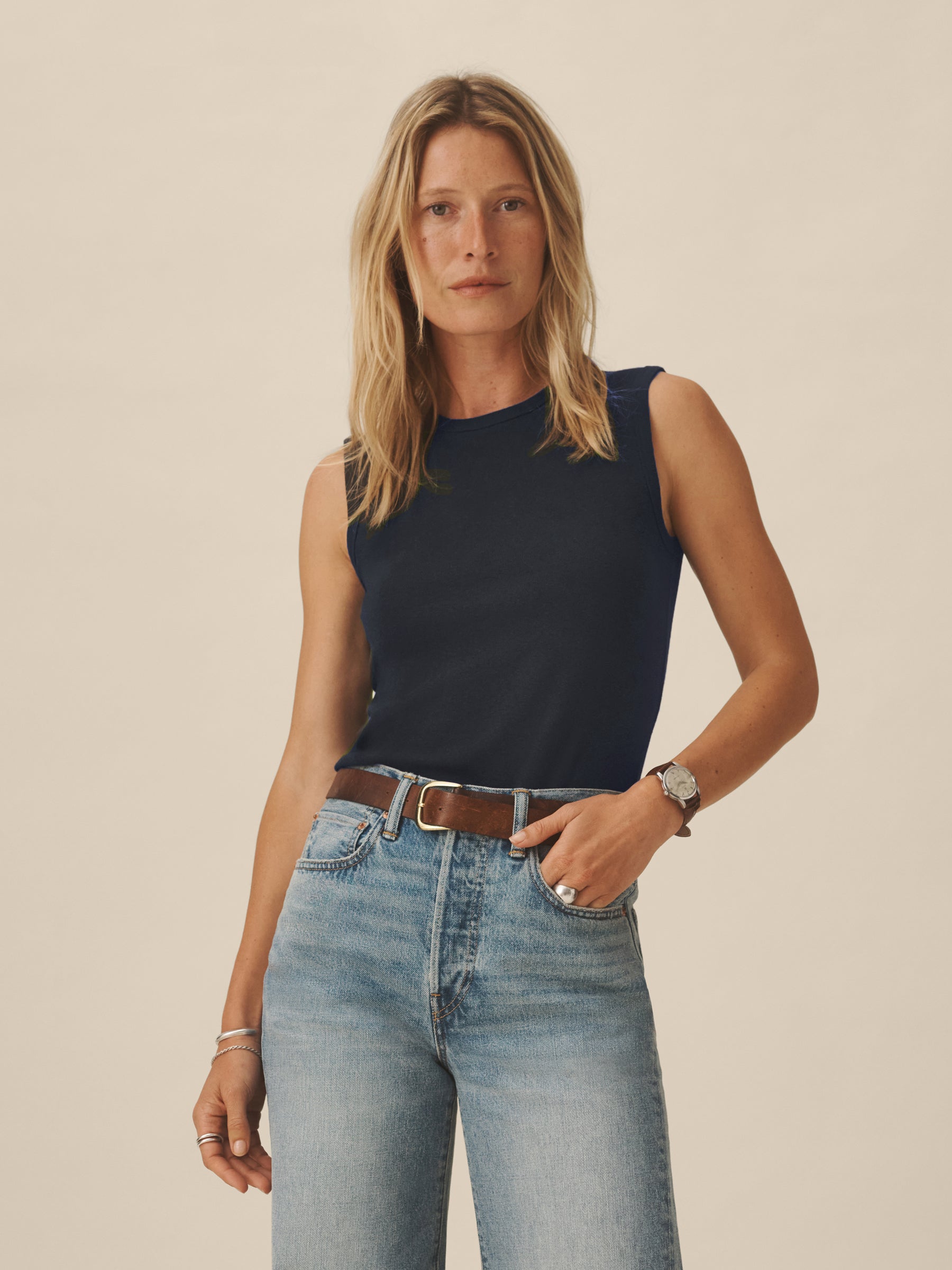 Alternative view of Dark Navy Heirloom Rib Muscle Tank
