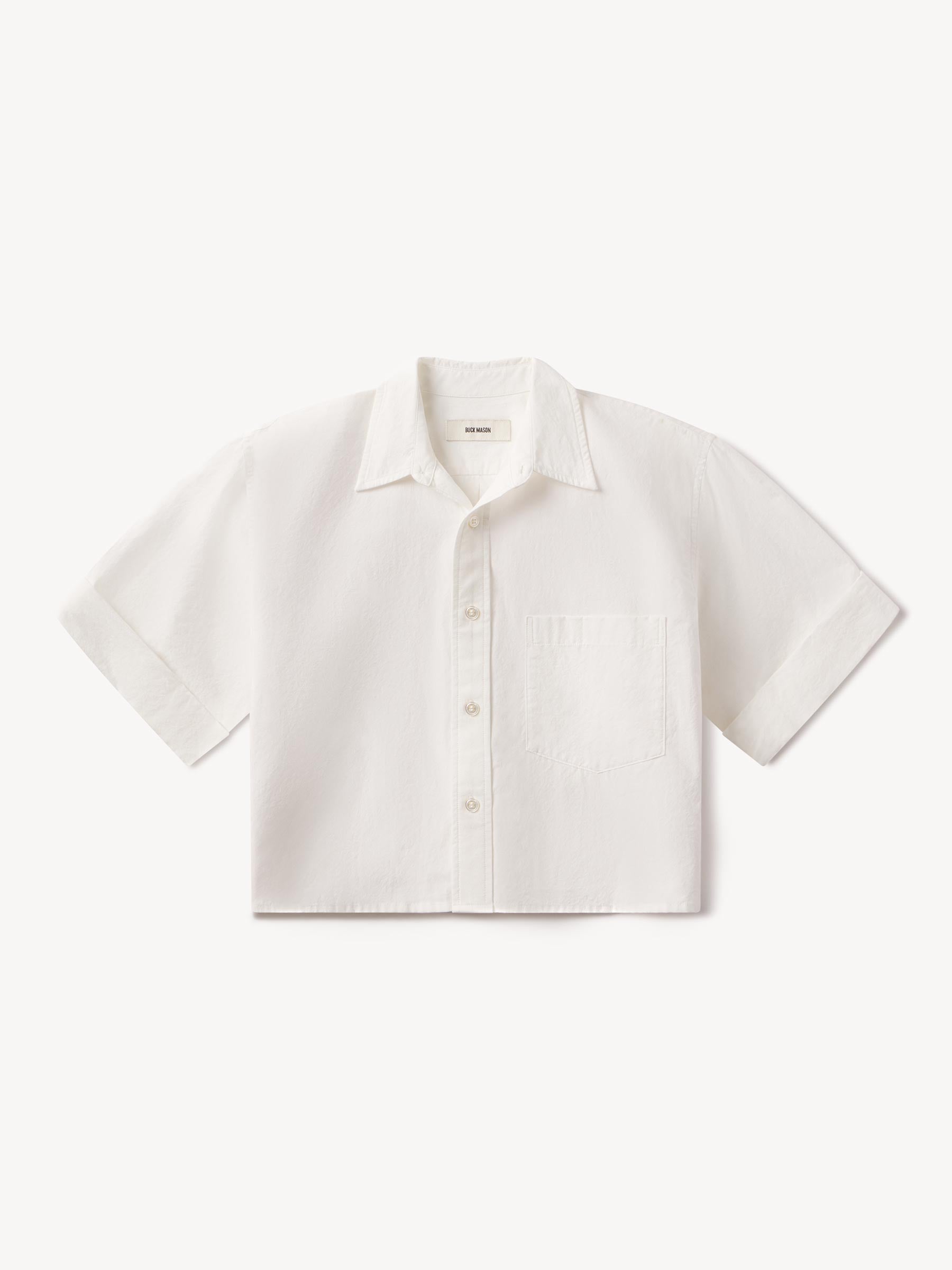 White Mainstay Cotton Cut Off Short Sleeve Button Down