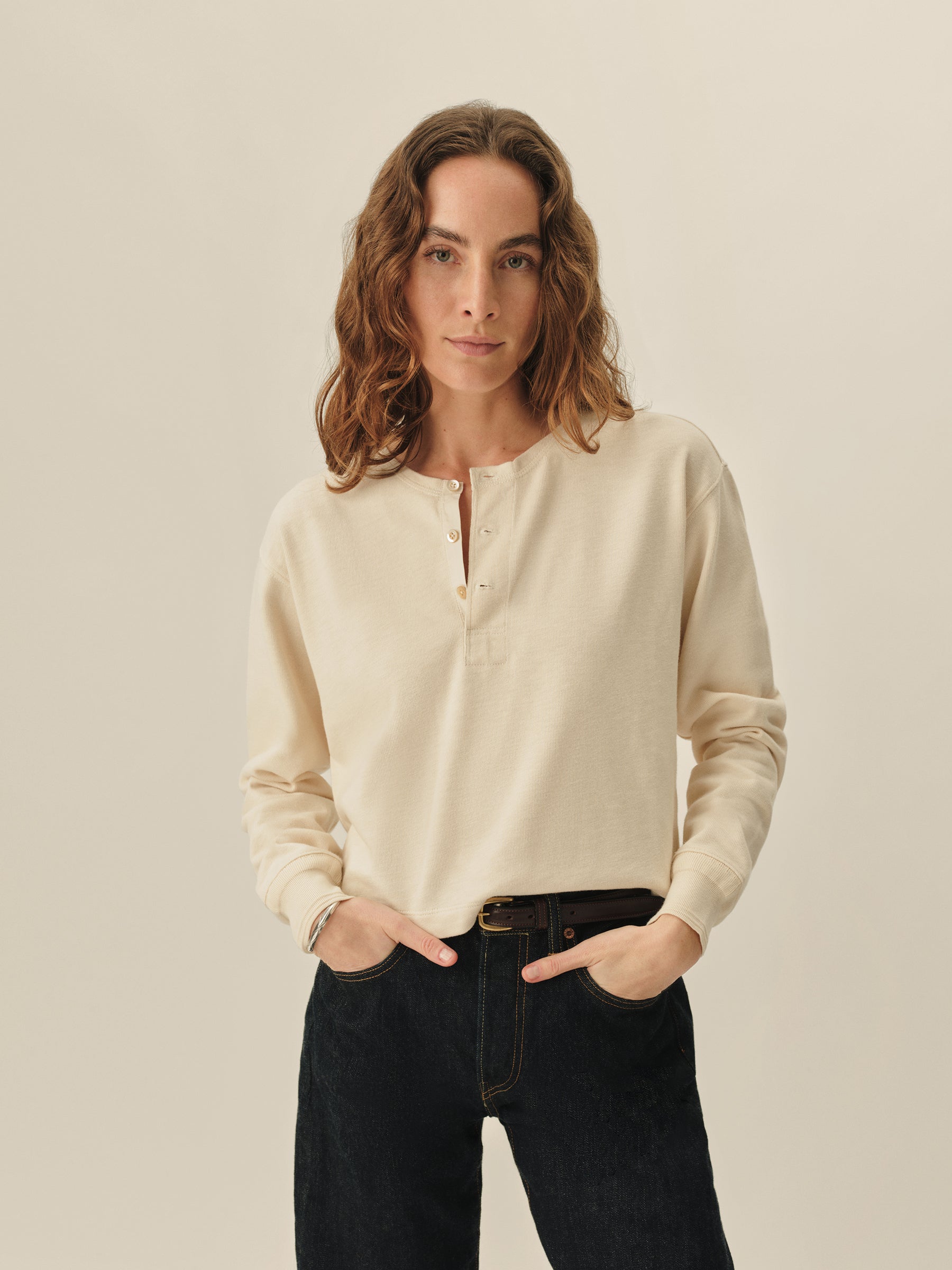 Alternative view of Natural Field Spec Boyfriend Crop Henley