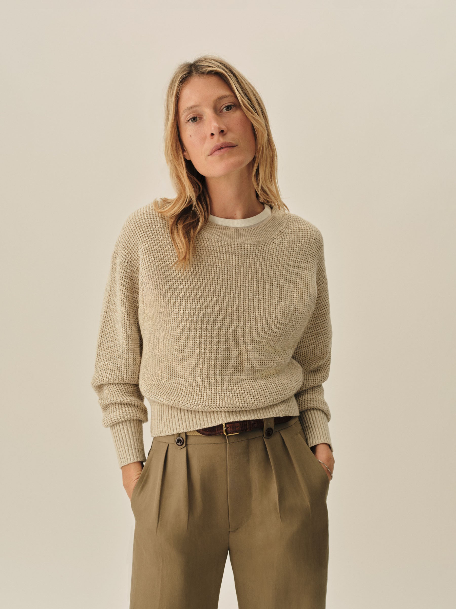 Marled Oatmeal Seafarer Cotton Shrunken Crew