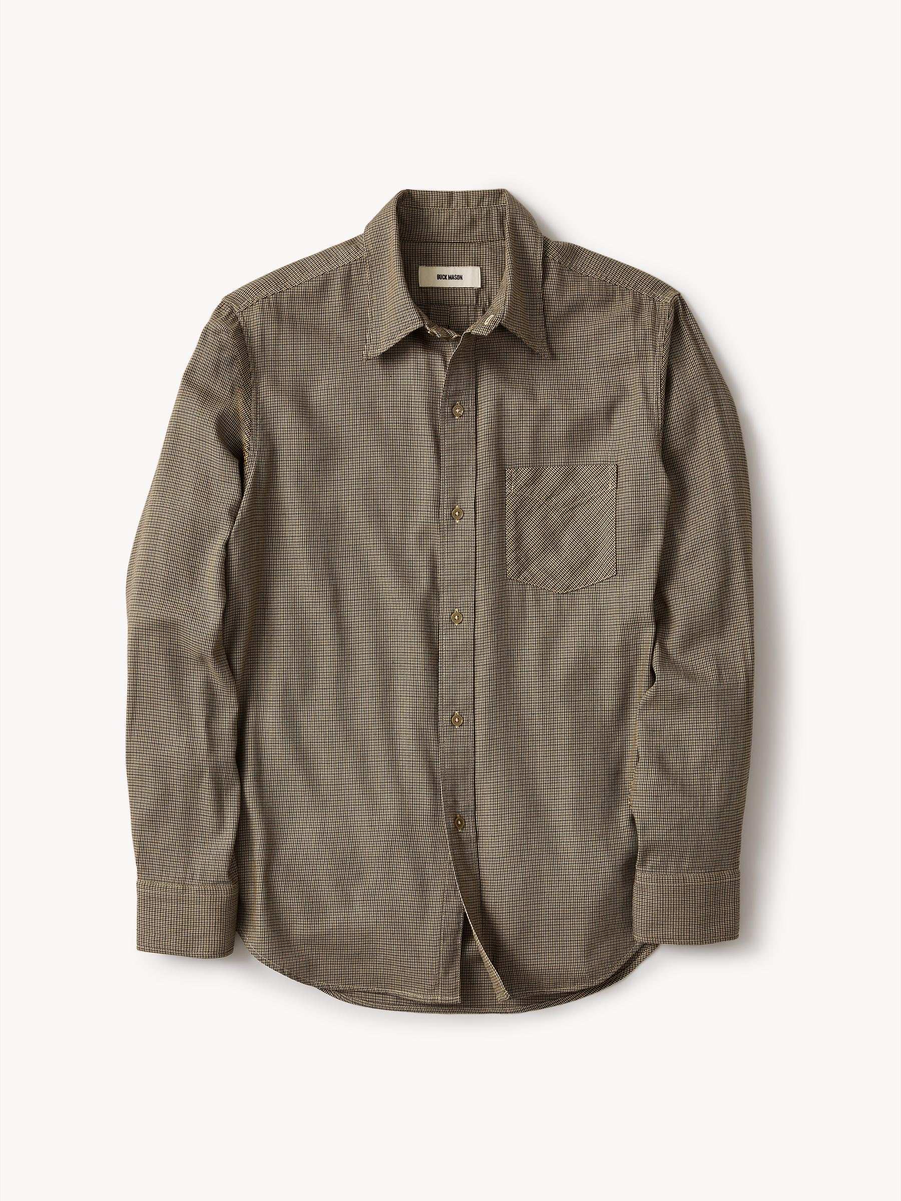 Brown Houndstooth Draped Twill One Pocket Shirt
