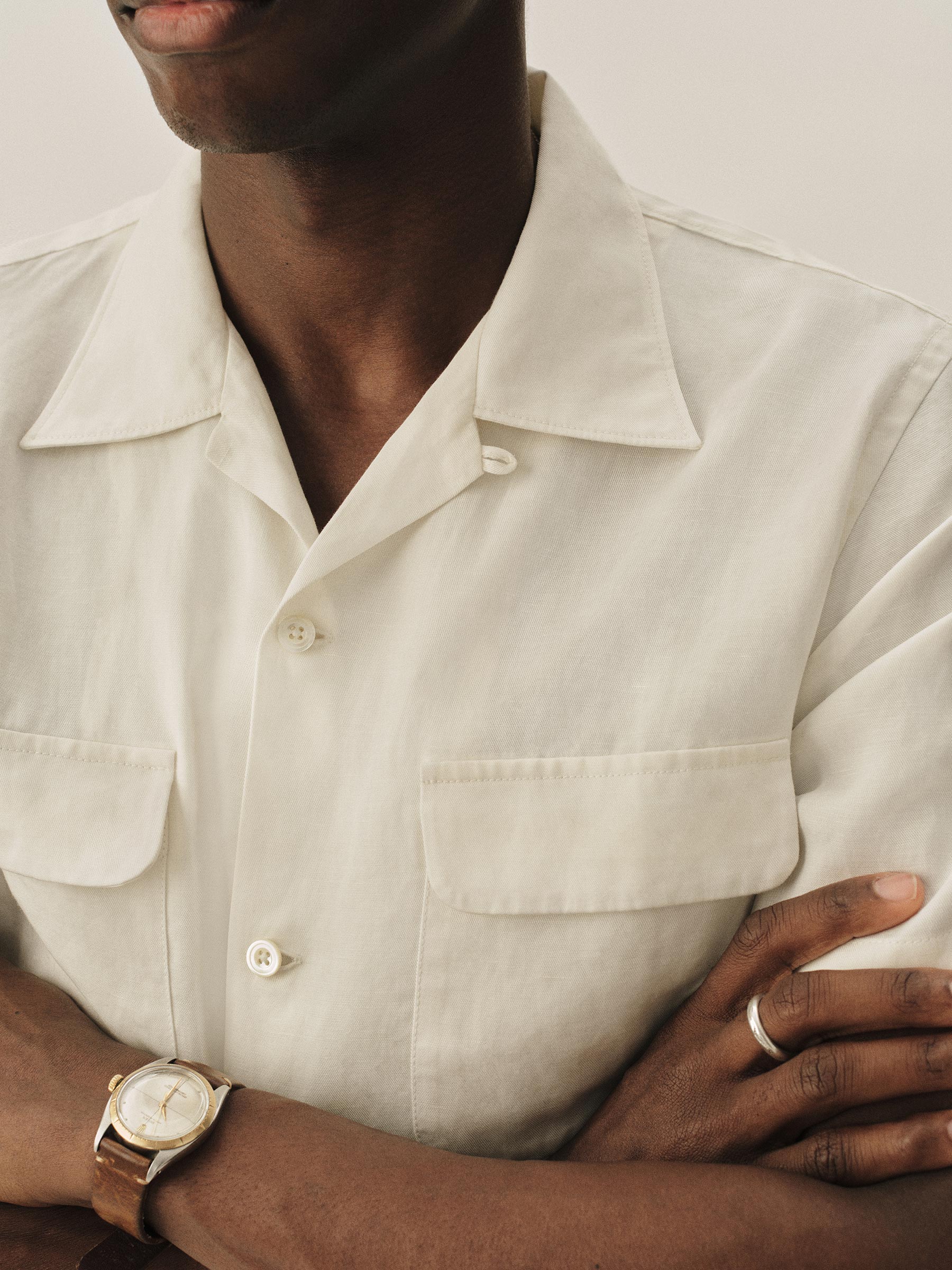 Alternative view of Natural Draped Linen Deuce Coupe Camp Shirt