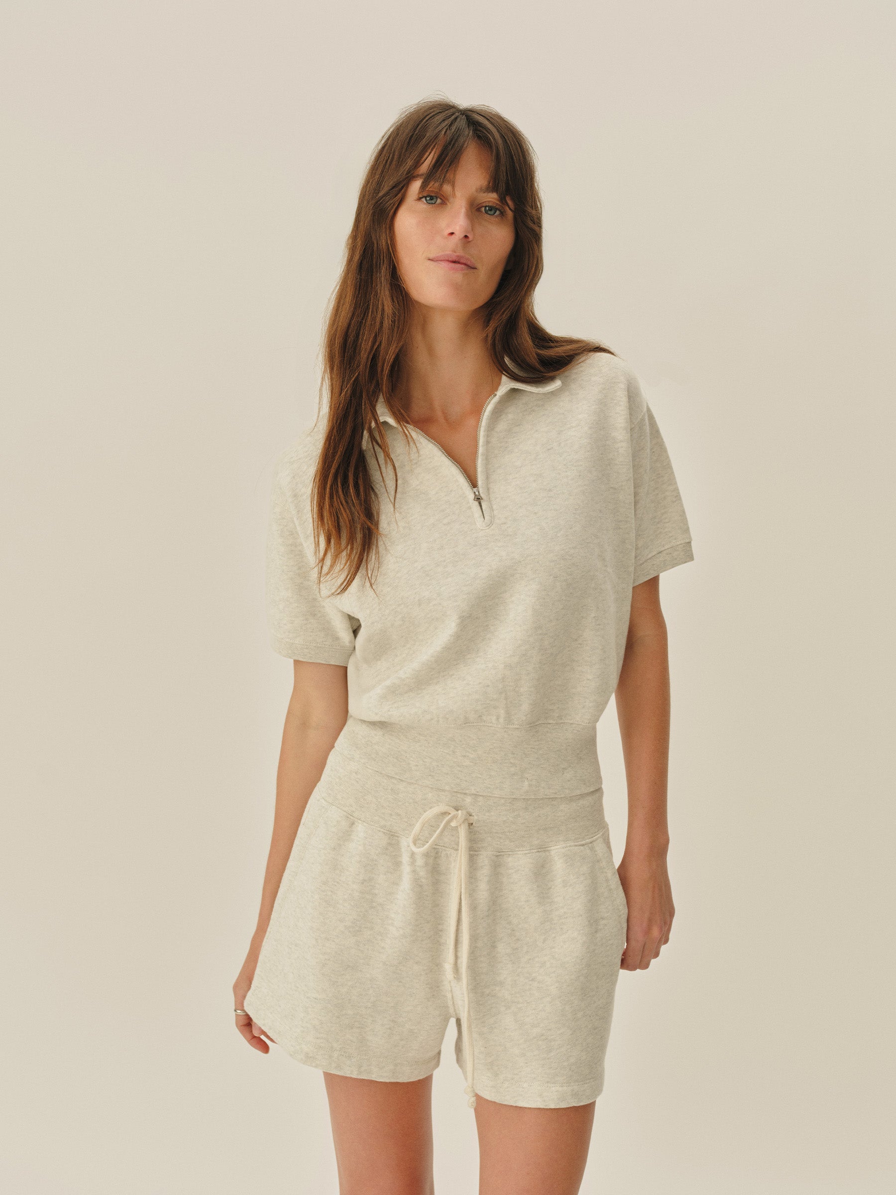 Alternative view of Heather Oat Vintage Interloop Short Sleeve Quarter Zip