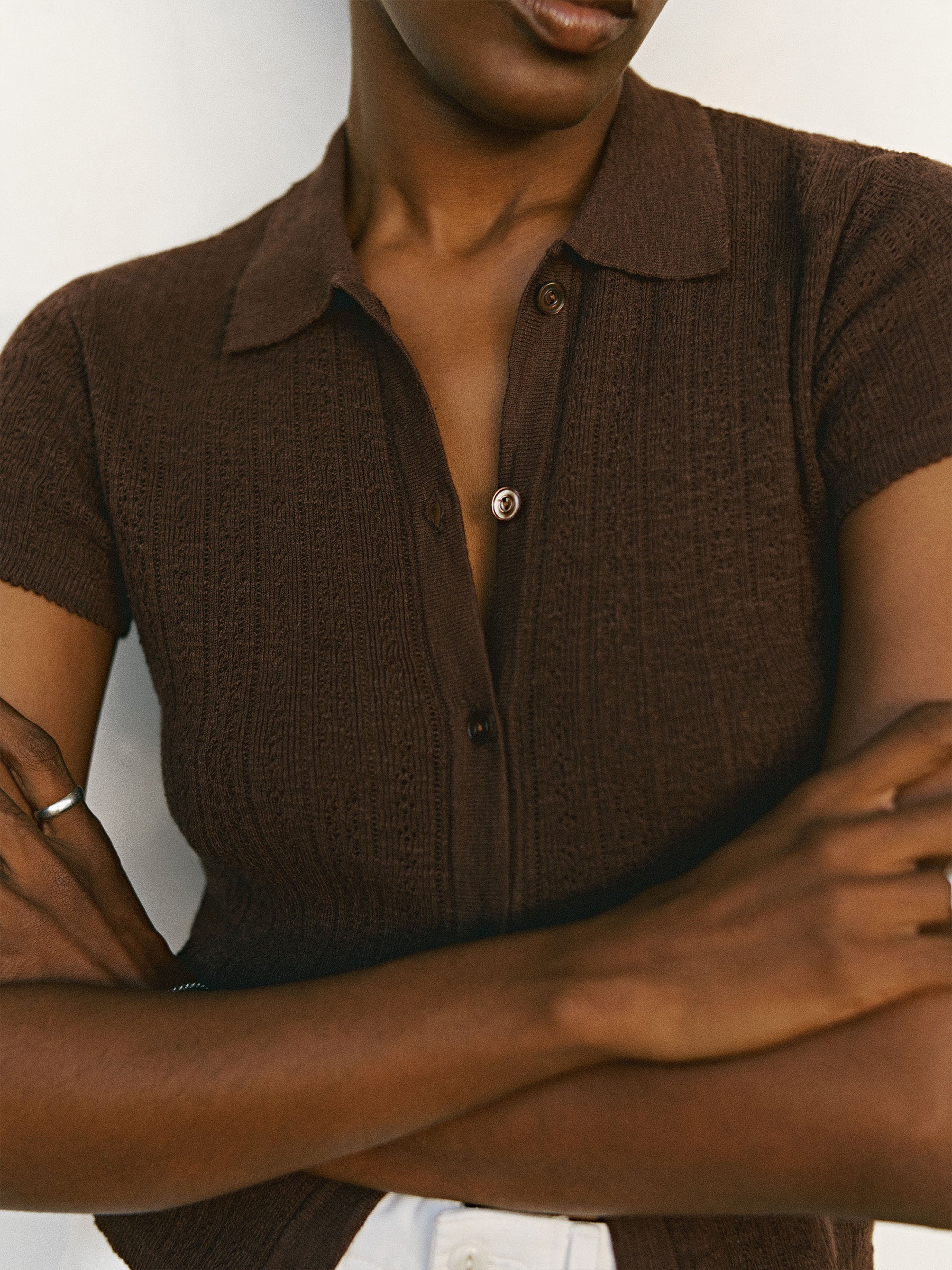 Alternative view of Umber Coastal Linen Pointelle Polo