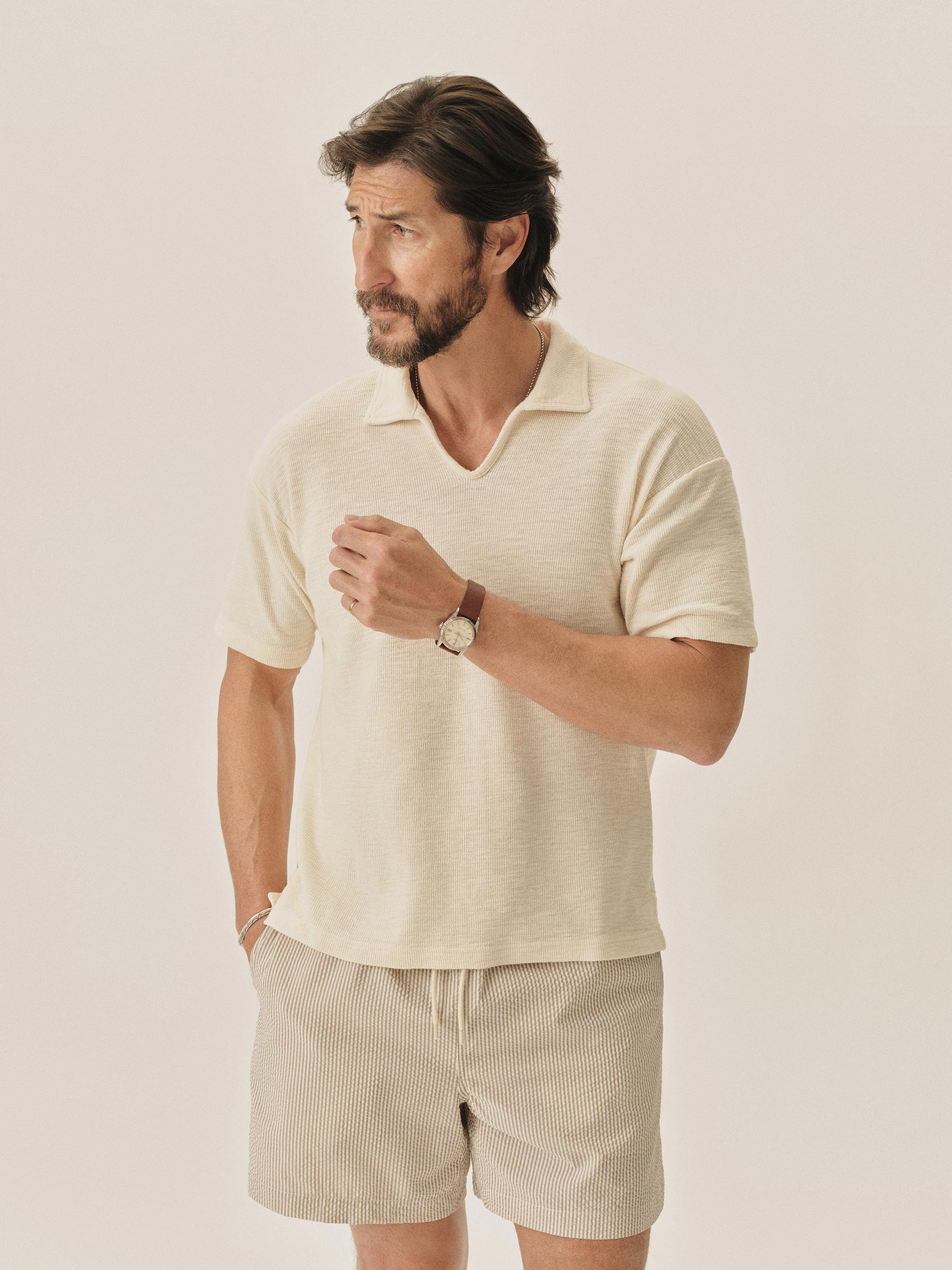 Alternative view of Natural Airlight Johnny Collar S/S Polo