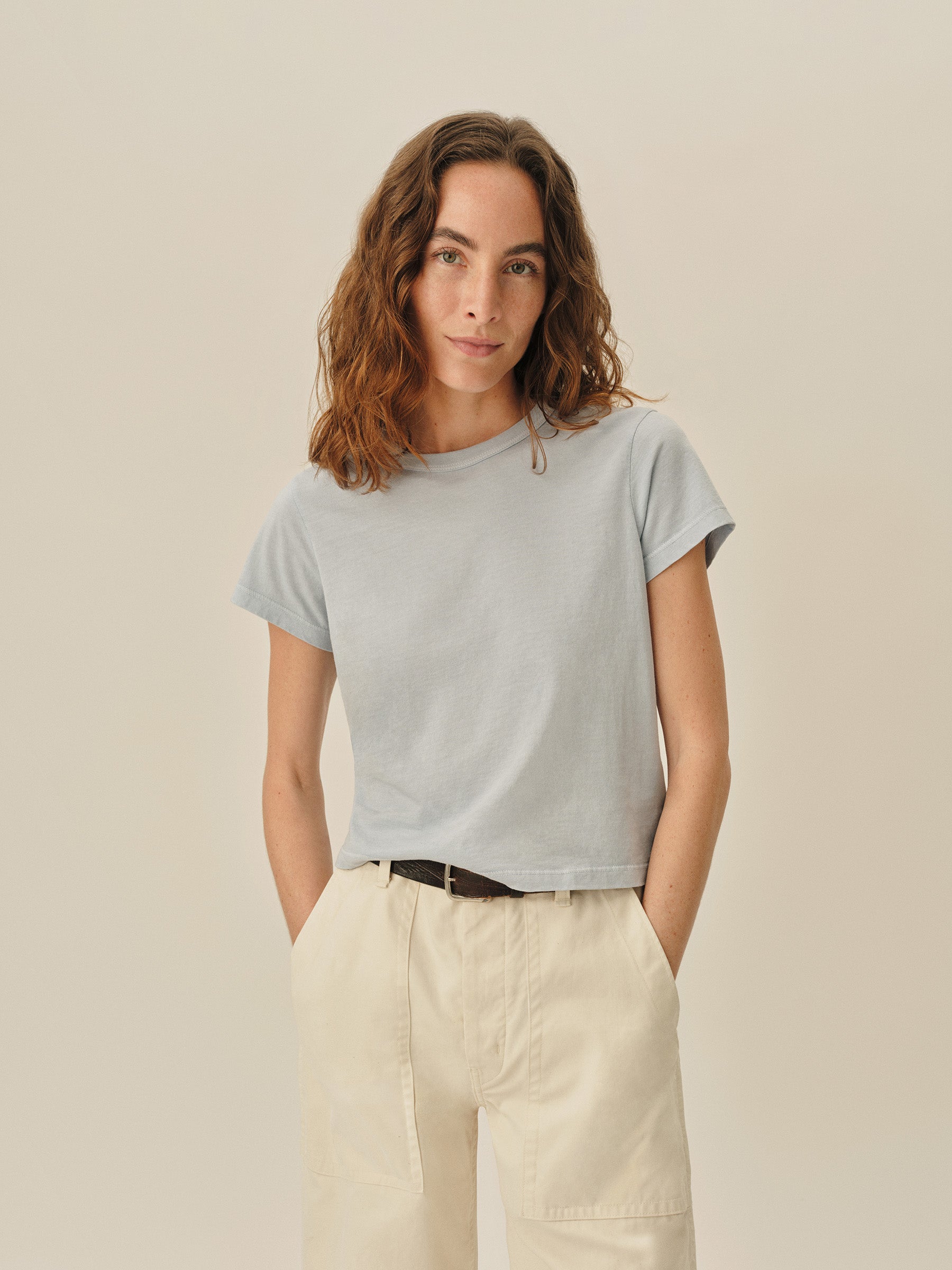 Alternative view of Baby Blue Venice Wash Pima Boxy Crew