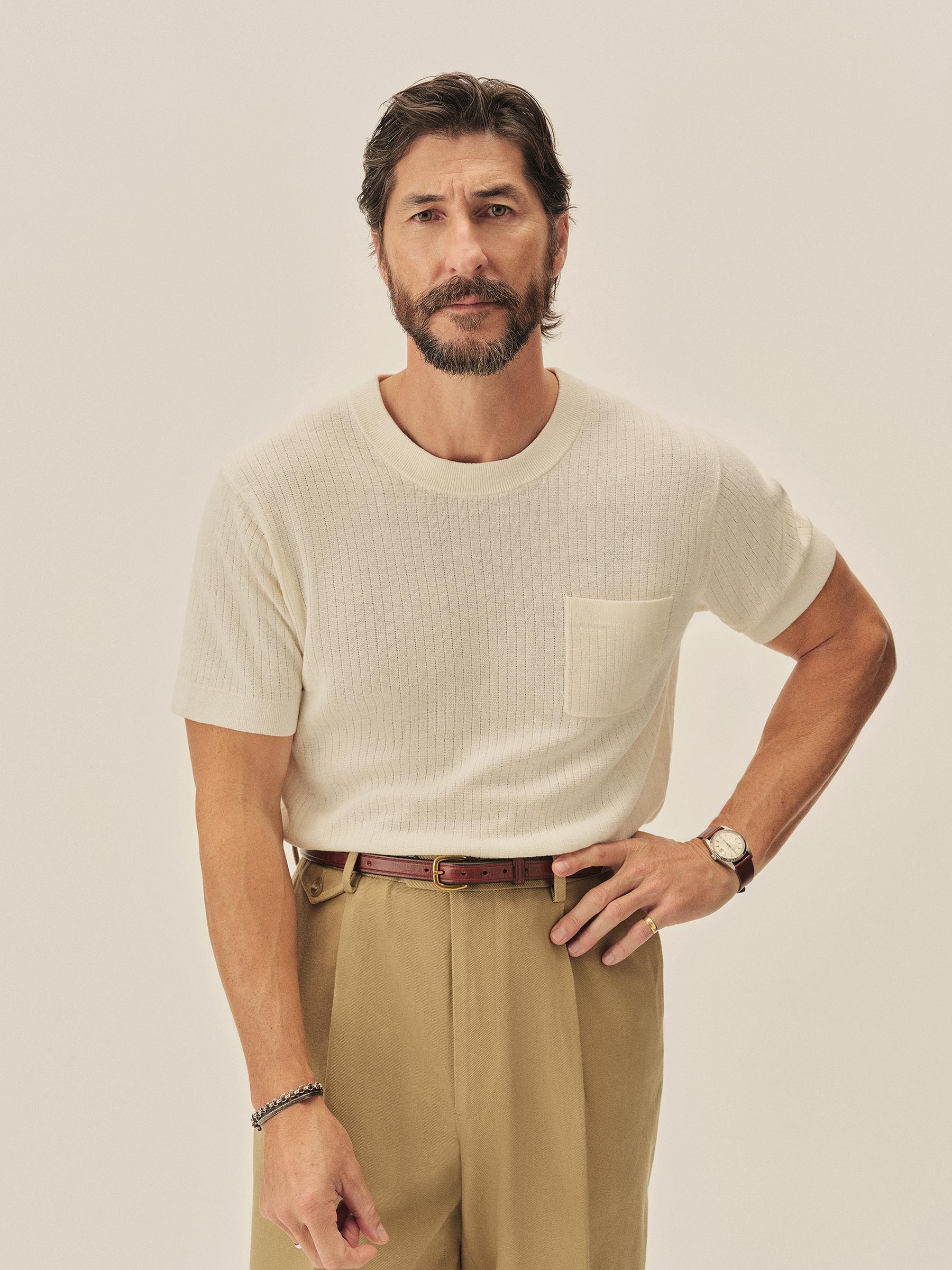 Alternative view of White Yuma Hemp Rib Knit Pocket Tee