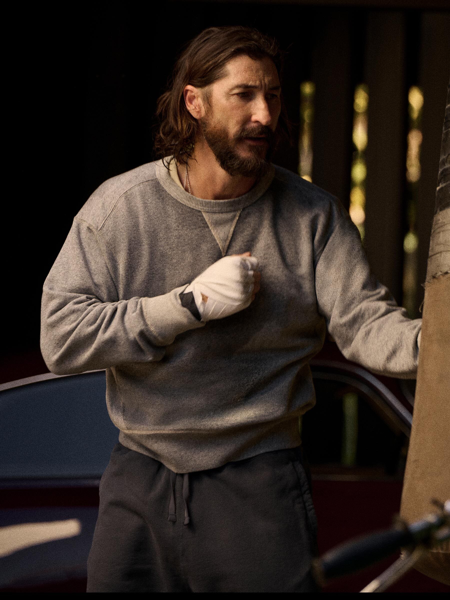 Alternative view of Two Tone Heather Grey Welterweight Double V Crew Sweatshirt