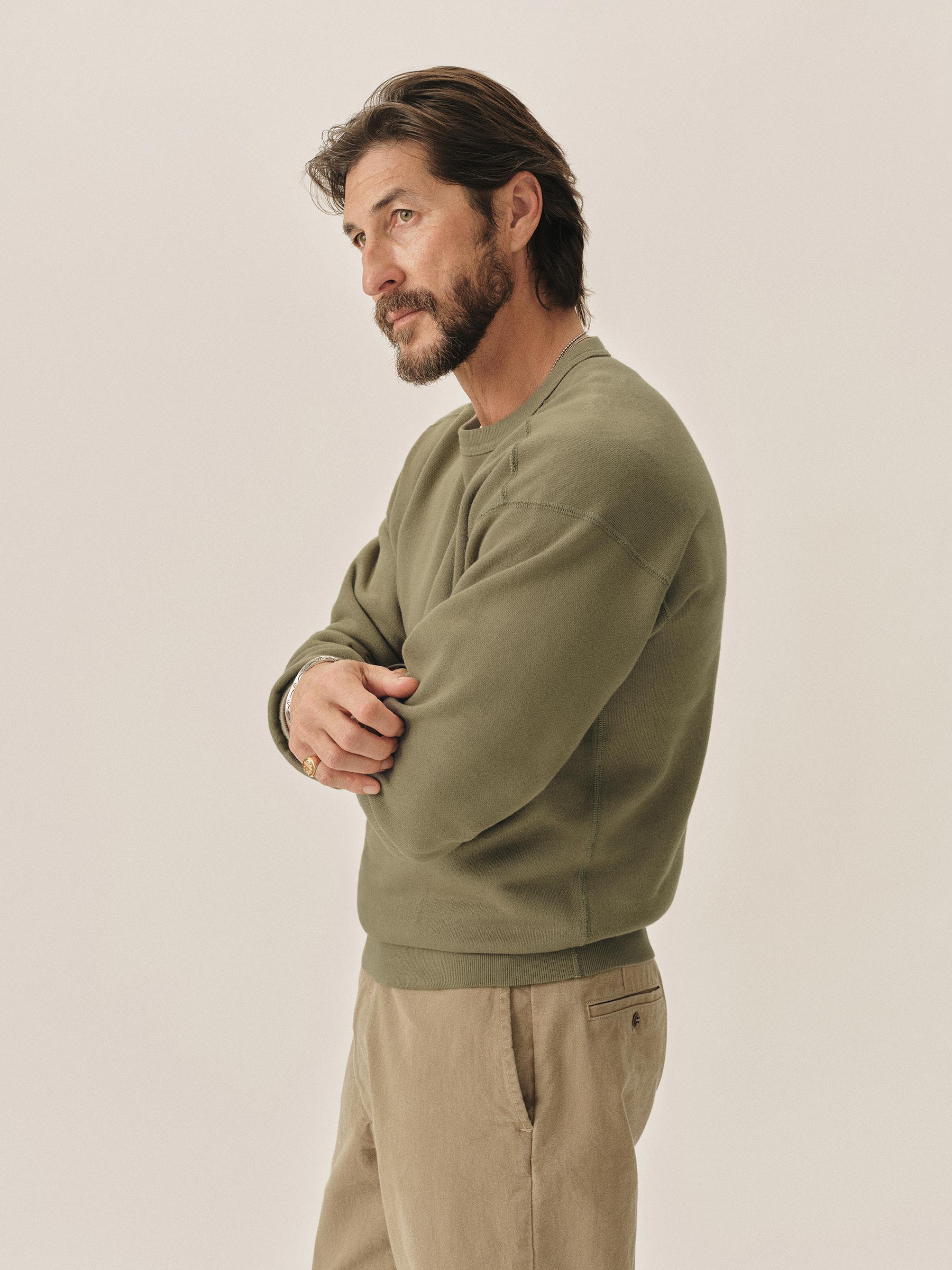 Alternative view of Faded Olive Venice Wash Featherweight Terry Crewneck