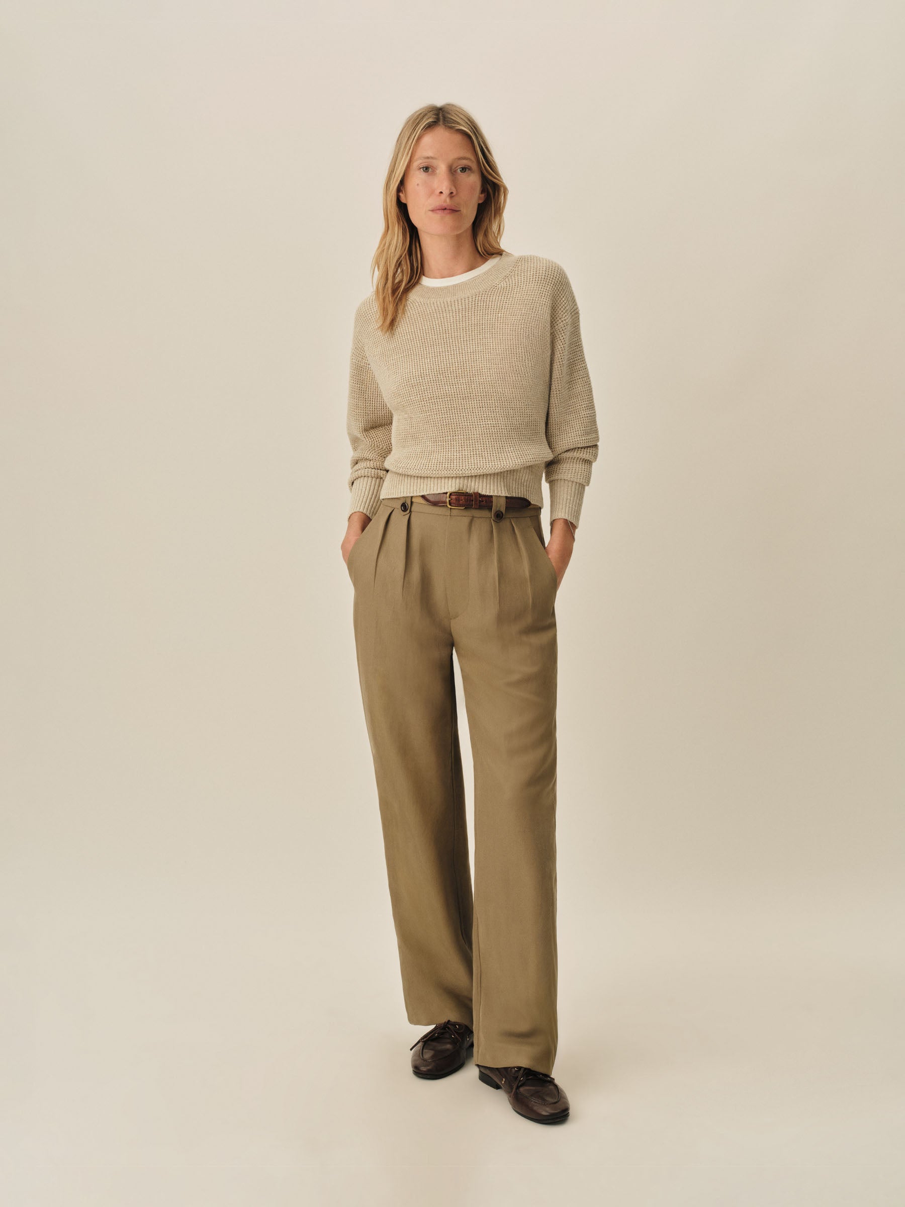 Alternative view of Marled Oatmeal Seafarer Cotton Shrunken Crew