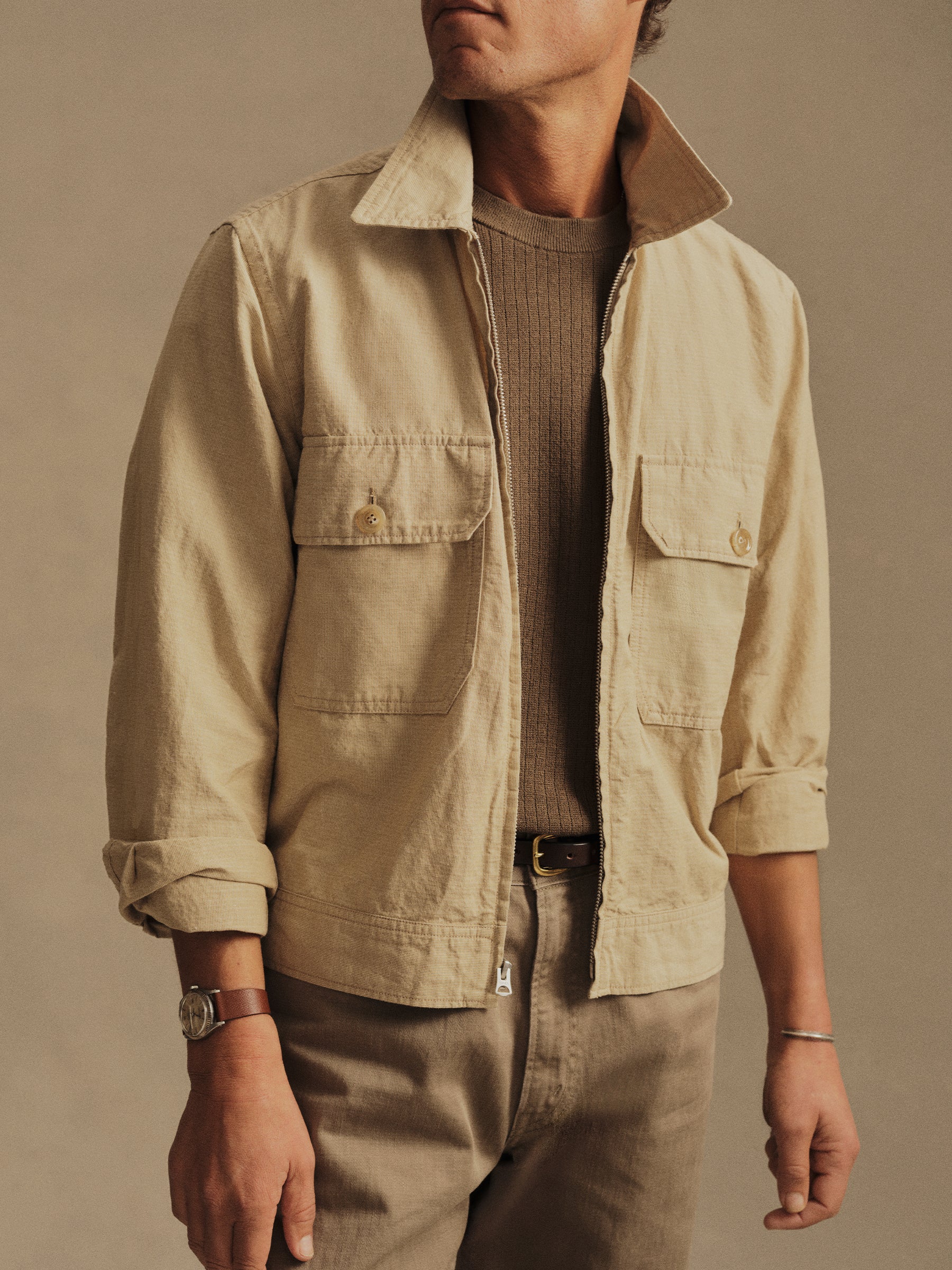 Khaki Stripe Seersucker Station Jacket