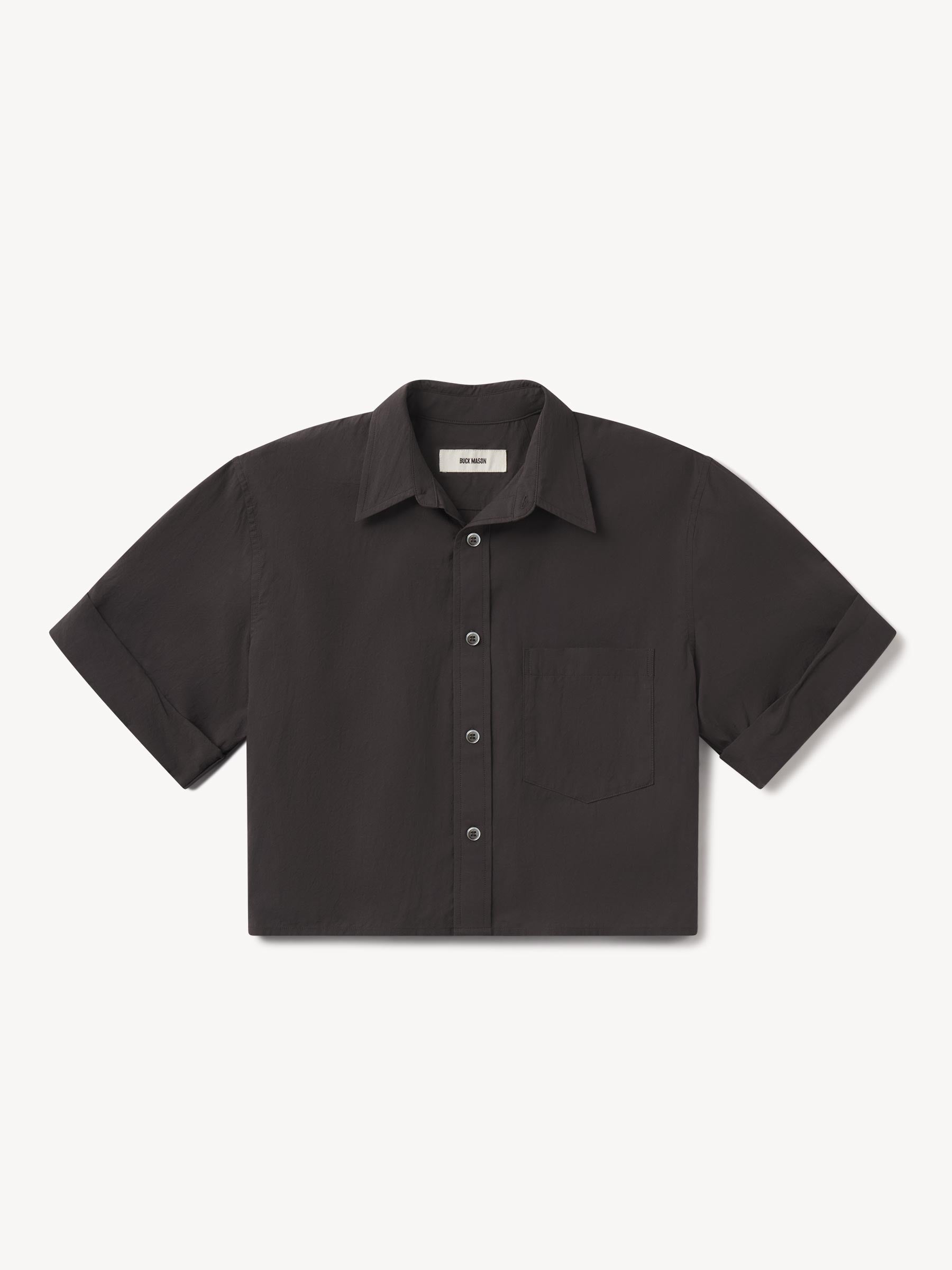 Washed Black Mainstay Cotton Cut Off Short Sleeve Button Down
