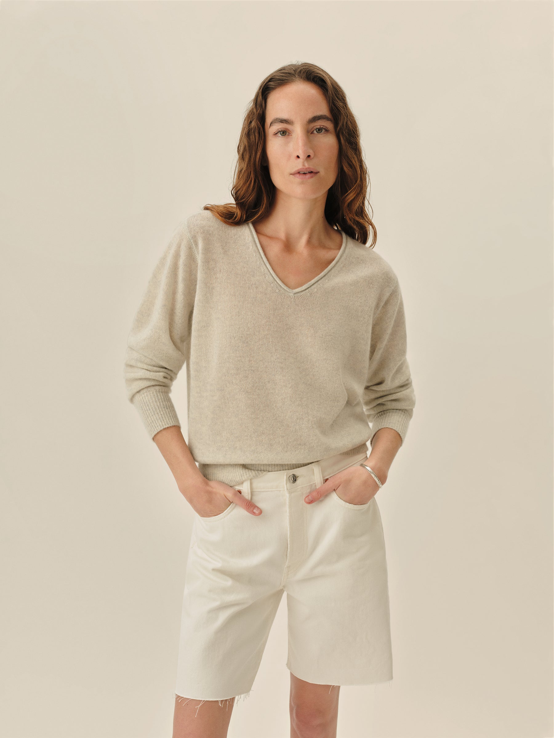 Alternative view of Sea Salt Blue Whisperweight Cashmere V Neck