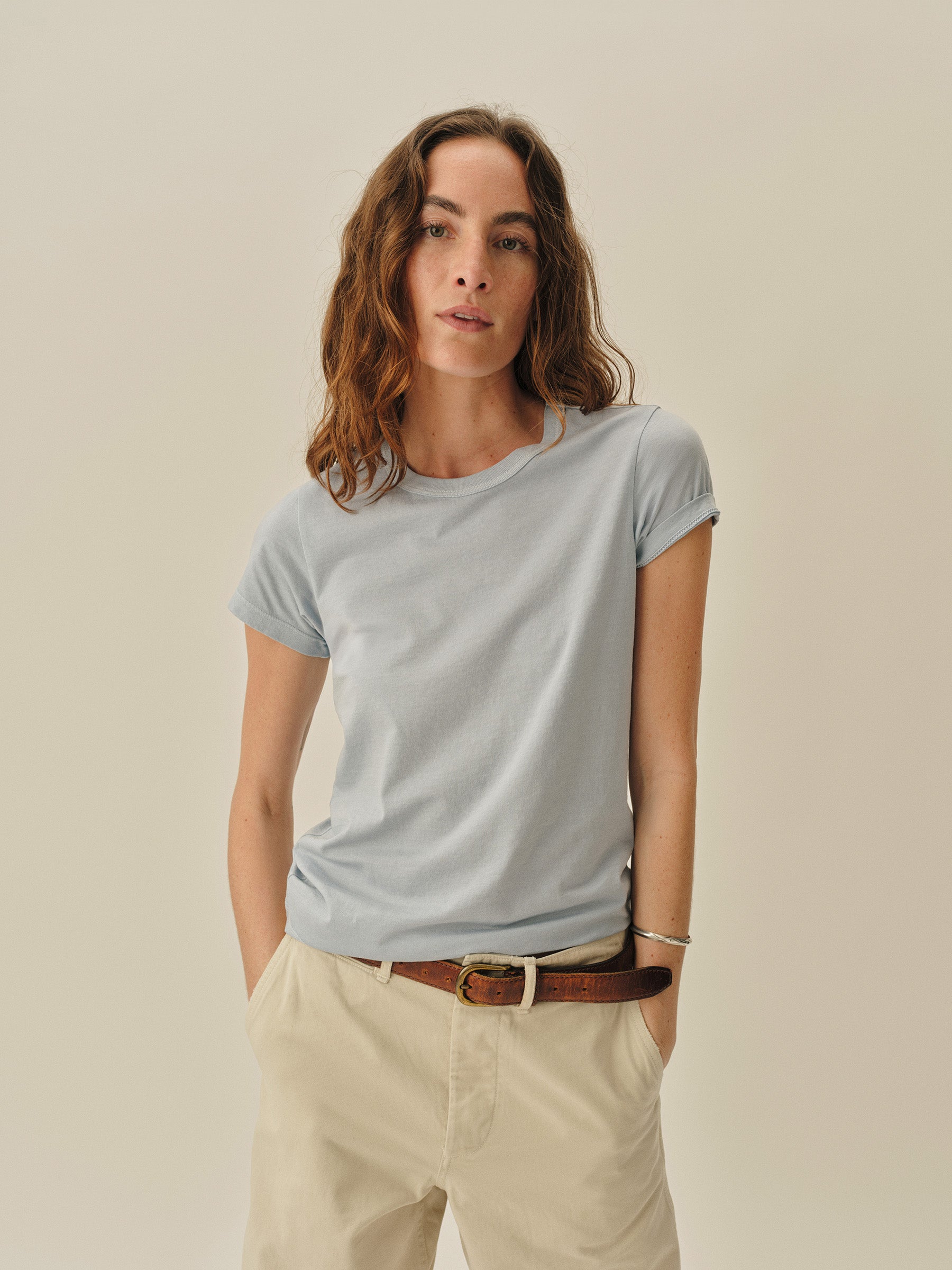 Baby Blue Venice Wash Pima Slim Crew