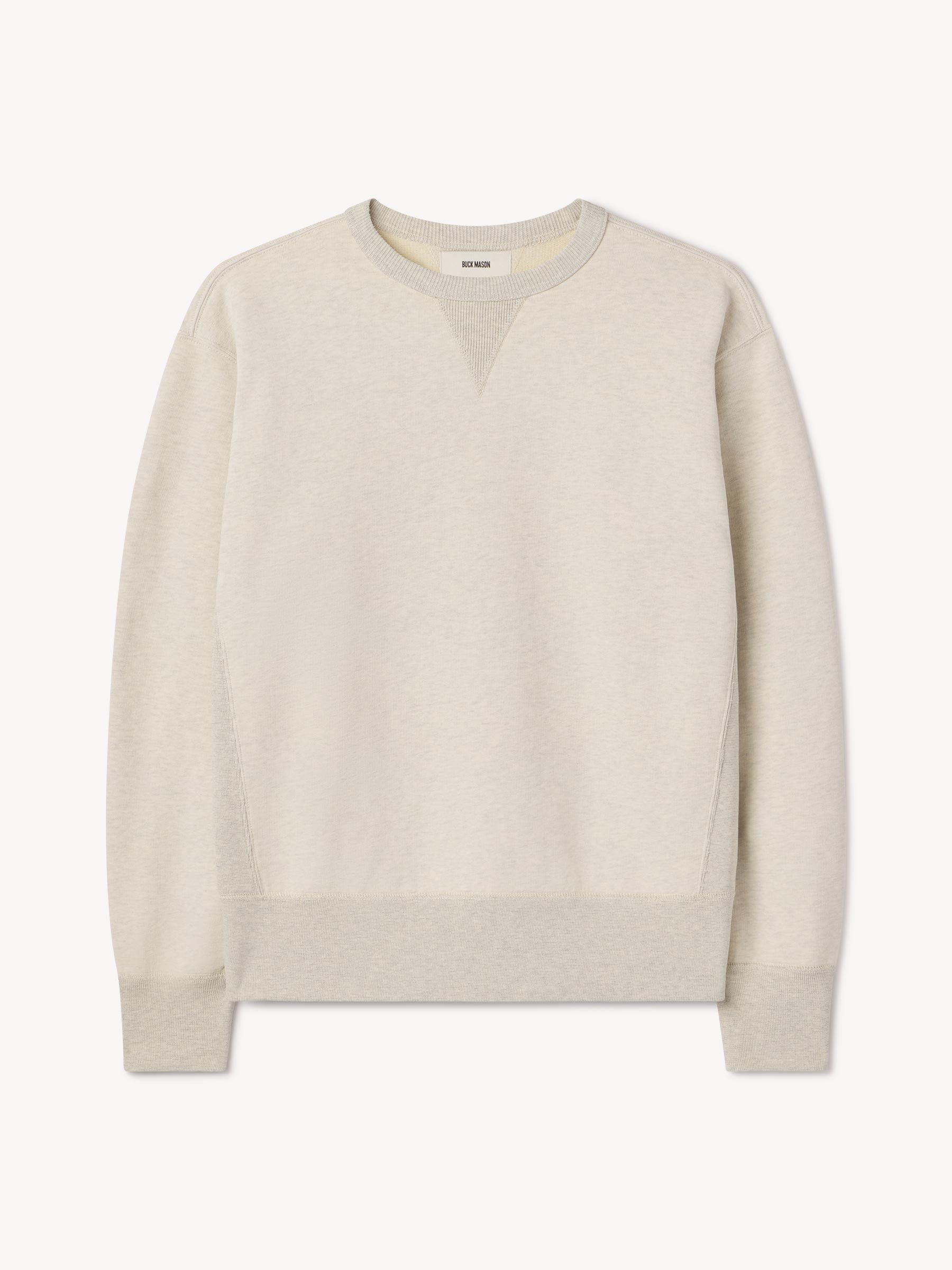 Two Tone Heather Oat Welterweight Double V Crew Sweatshirt
