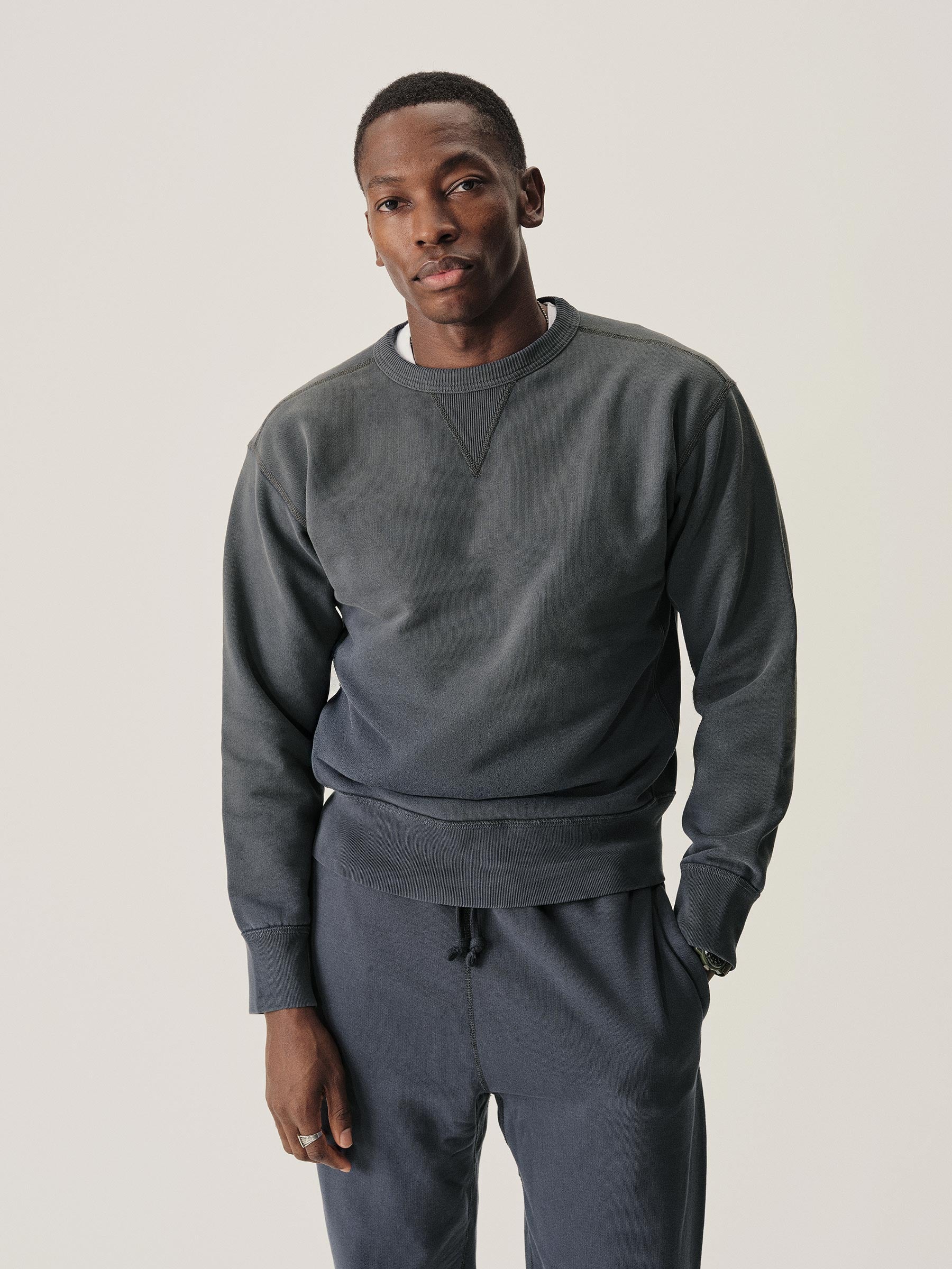 Alternative view of Navy Sunfade Welterweight Double V Crew Sweatshirt