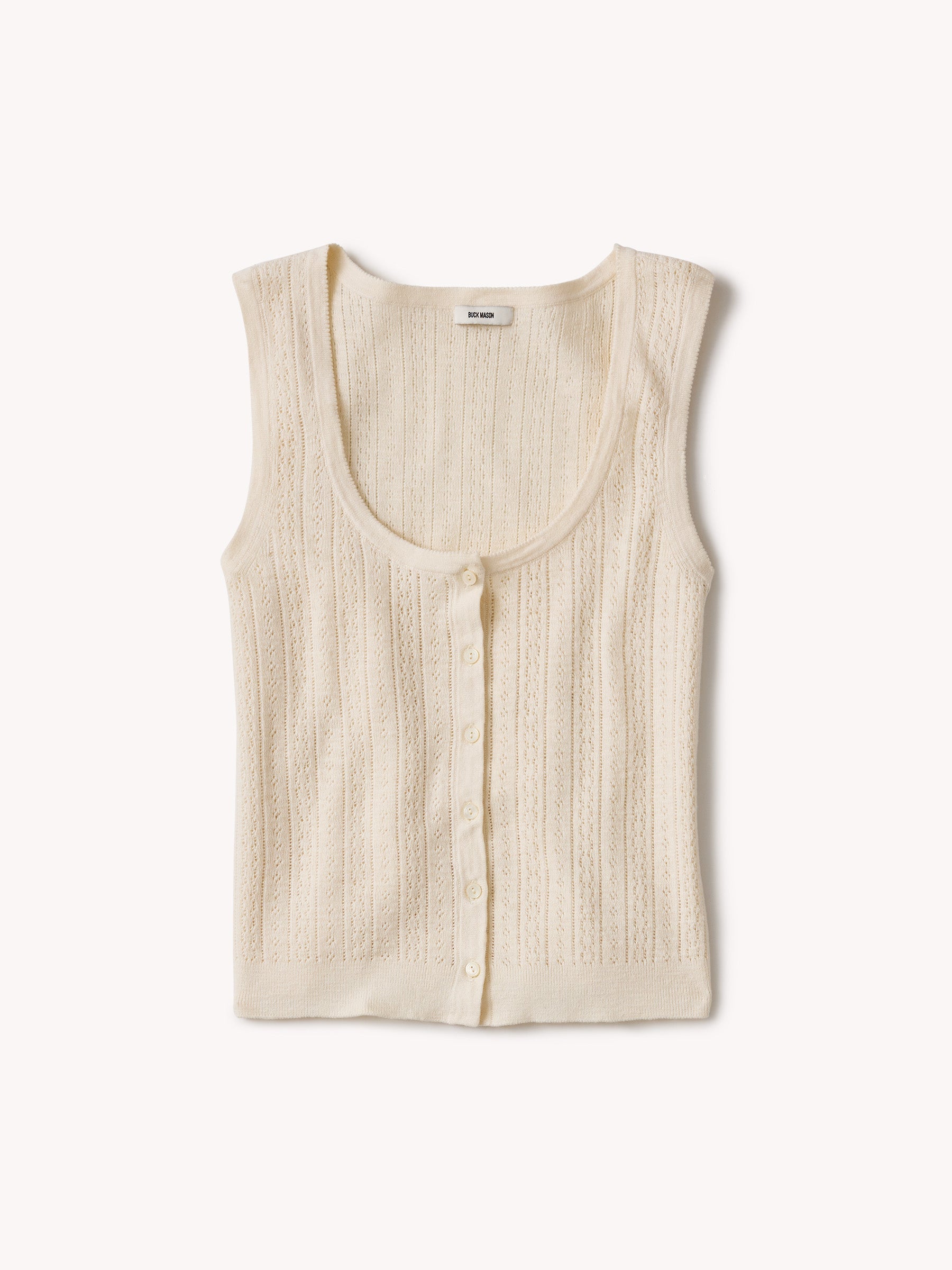 Soft White Coastal Linen Pointelle Button Down Tank
