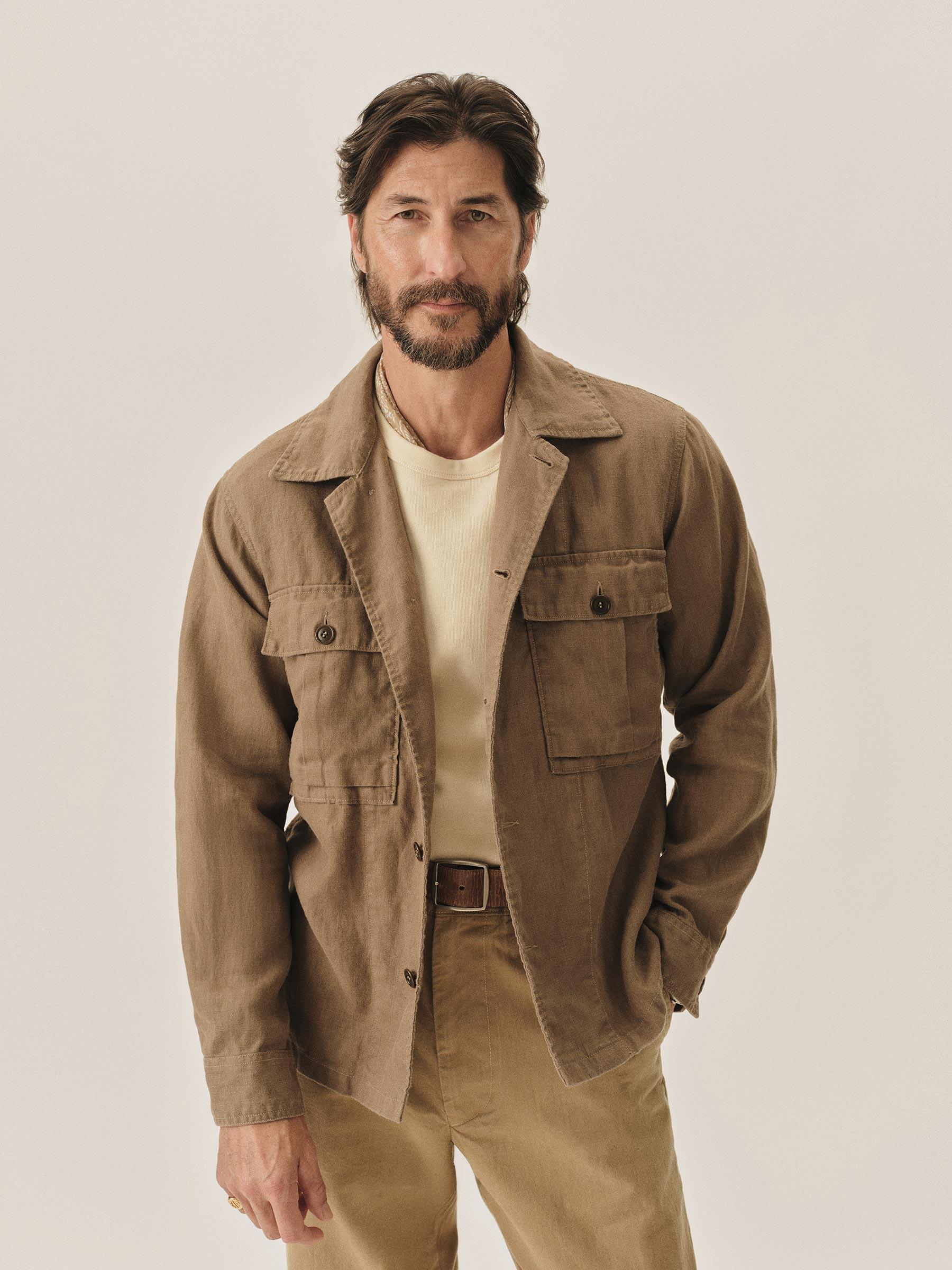 Alternative view of Sepia Brown Loomed Linen P 43 Fatigue Shirt