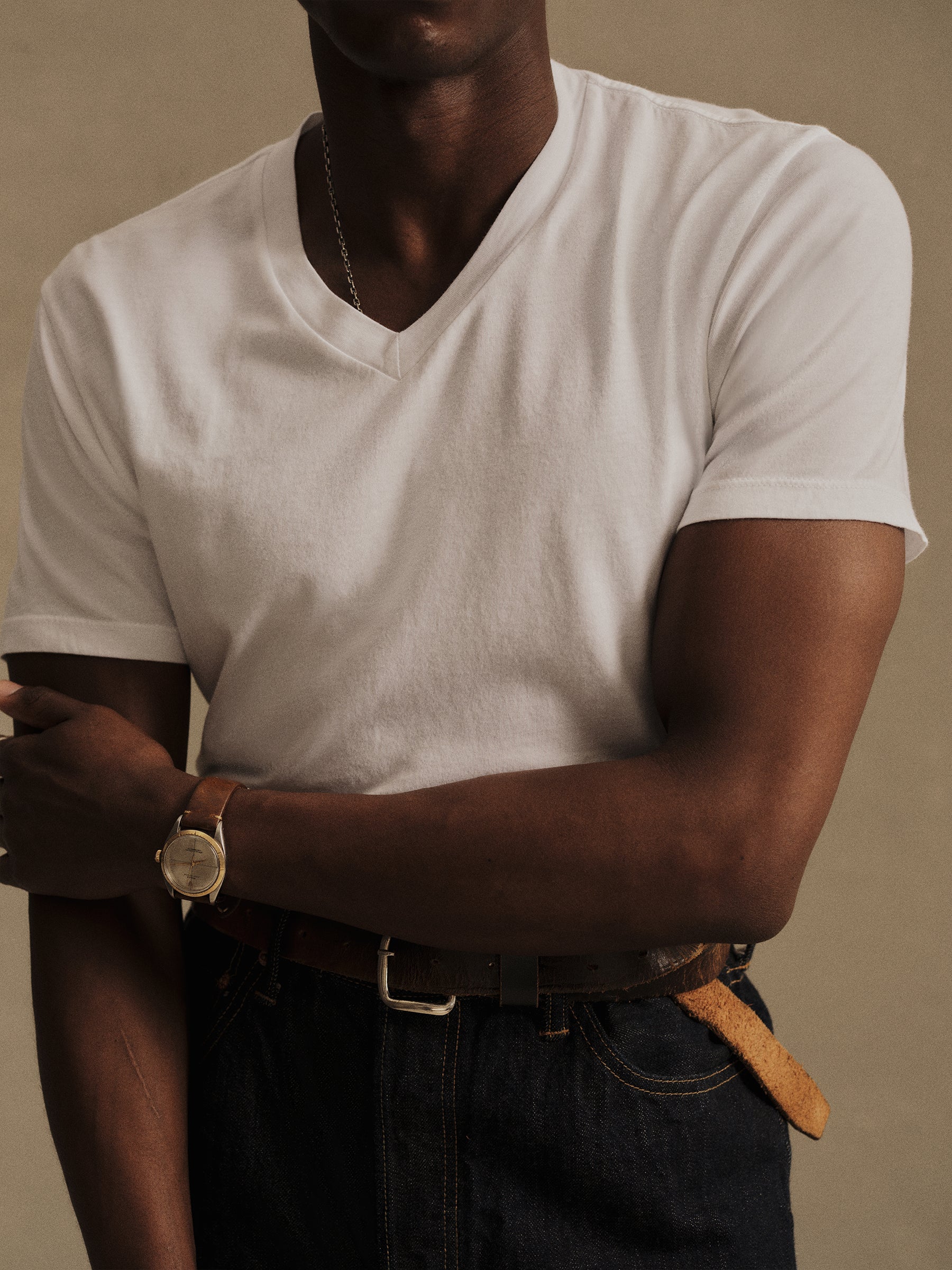 Alternative view of White Pima Classic V Neck Tee